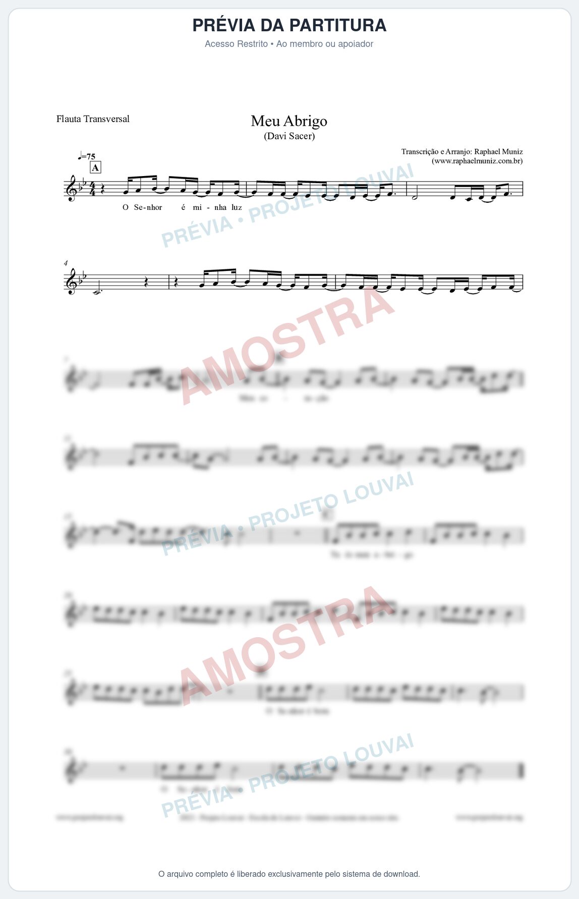 Prévia protegida da primeira página da partitura Partitura para Flauta Transversal - Meu Abrigo - Davi Sacer