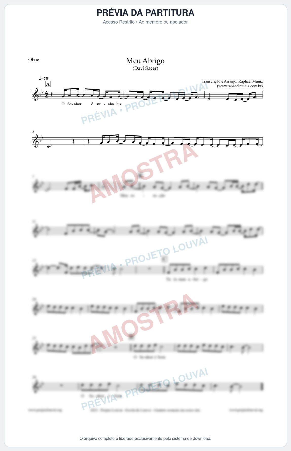 Prévia protegida da primeira página da partitura Partitura para Oboé - Meu Abrigo - Davi Sacer