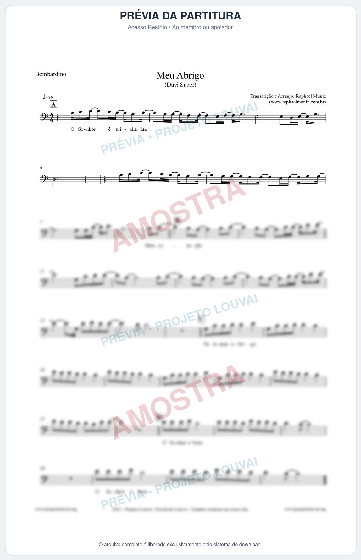 Prévia protegida da primeira página da partitura Partitura para Bombardino - Meu Abrigo - Davi Sacer