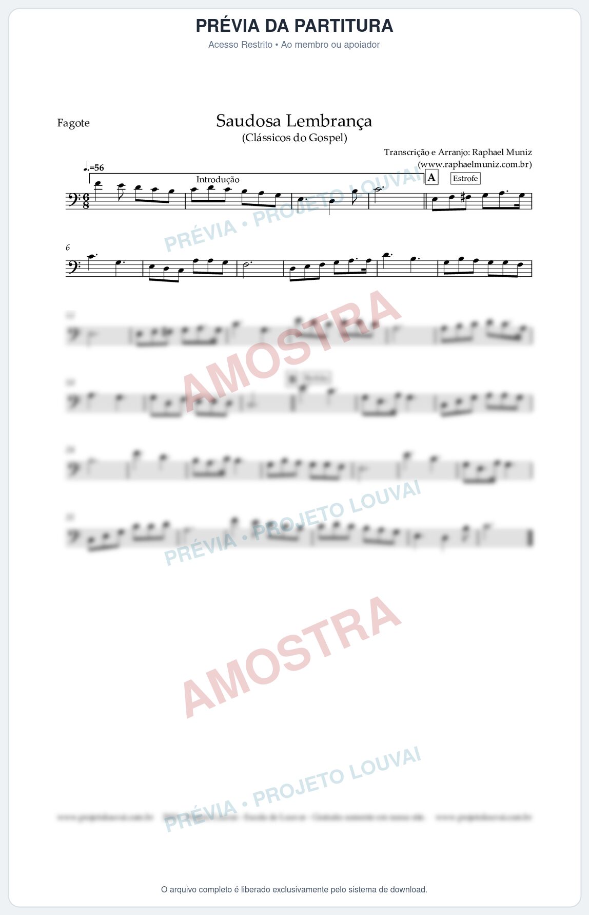 Prévia protegida da primeira página da partitura Partitura para Fagote - Saudosa Lembrança - Harpa Cristã nº 2 - Clássicos do Gospel