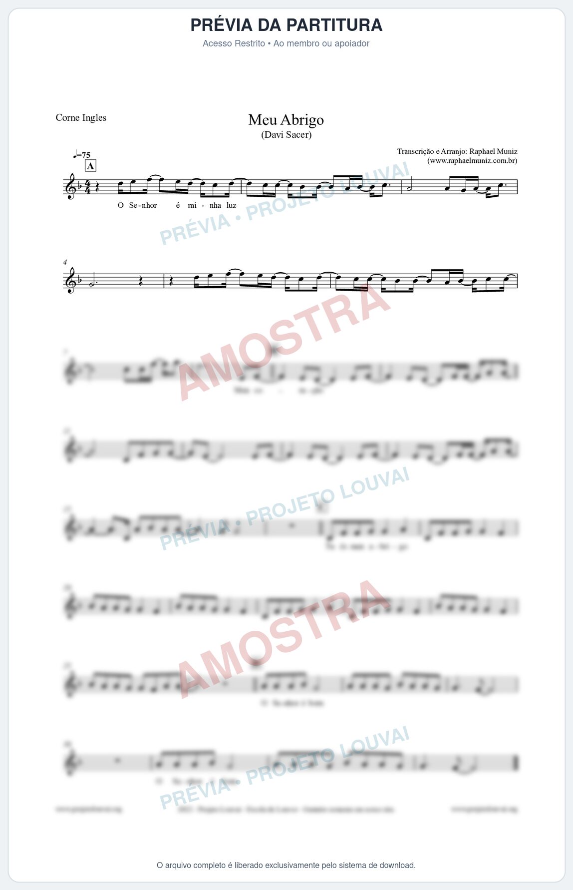 Prévia protegida da primeira página da partitura Partitura para Corne Inglês - Meu Abrigo - Davi Sacer