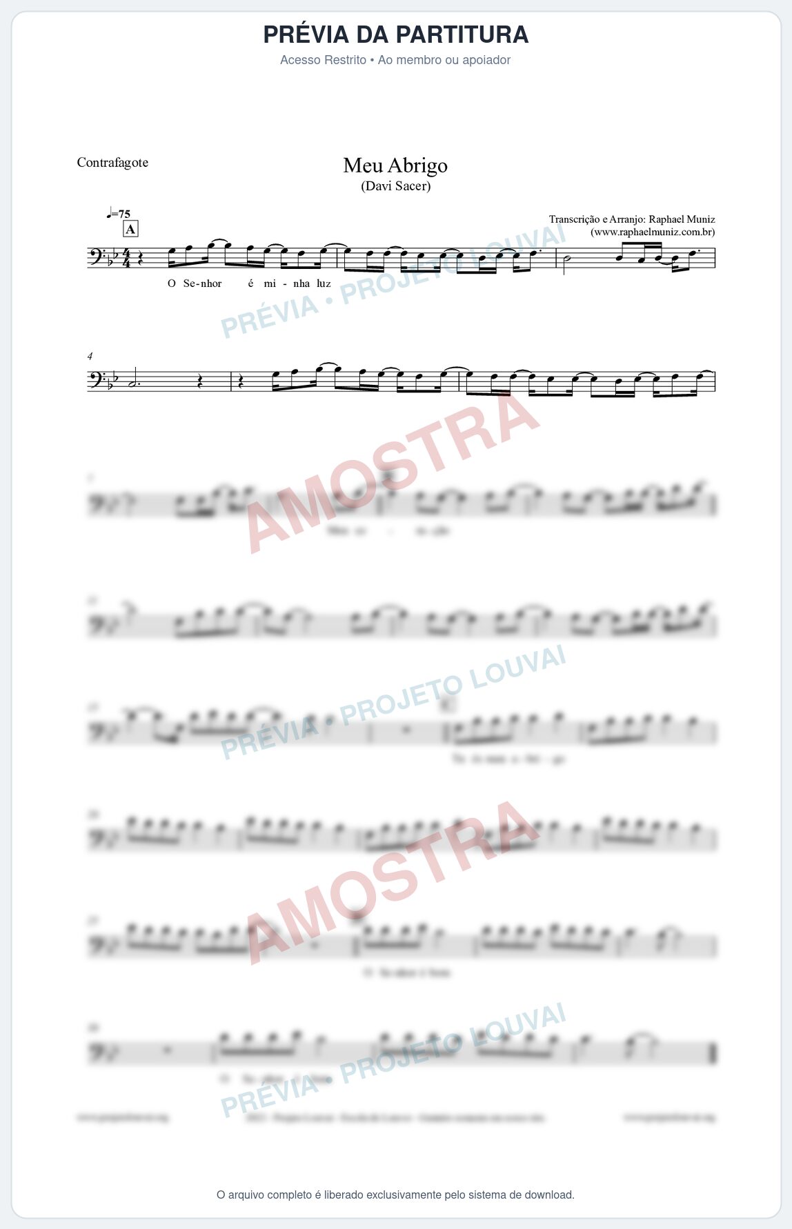 Prévia protegida da primeira página da partitura Partitura para Contrafagote - Meu Abrigo - Davi Sacer