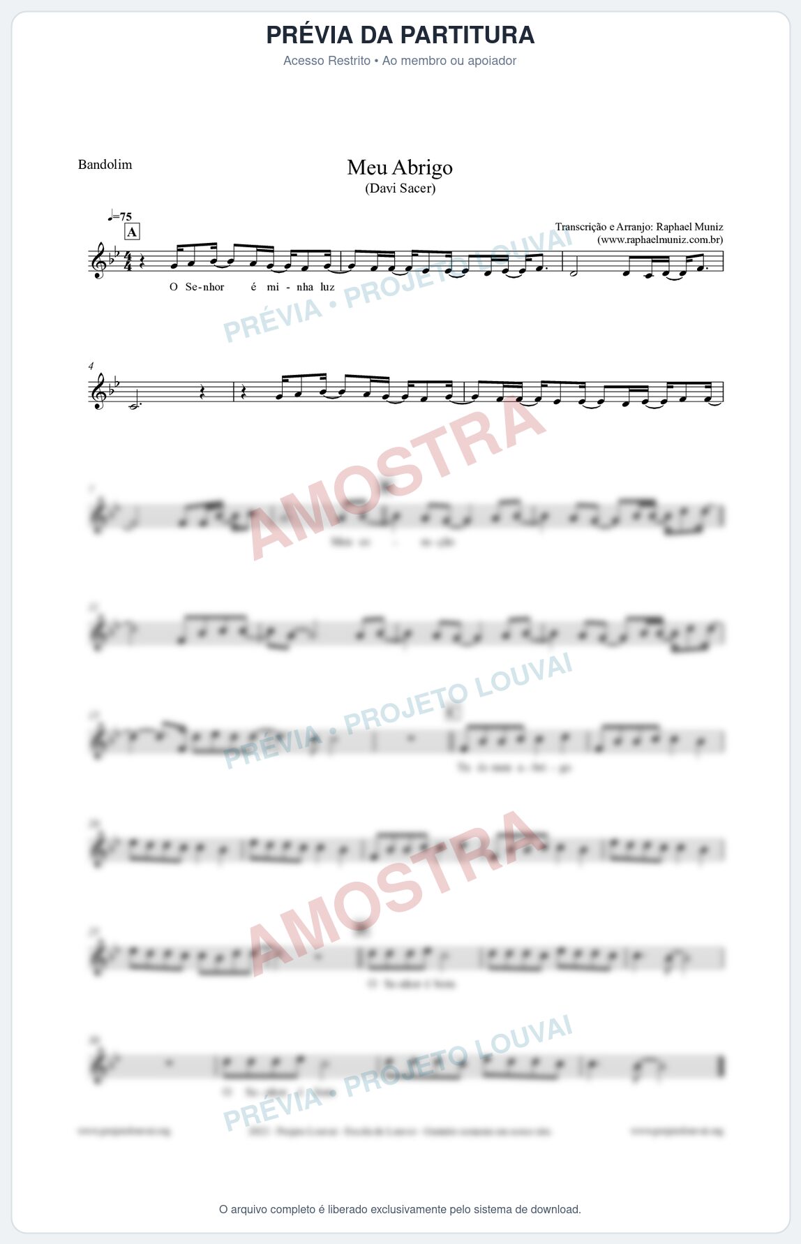 Prévia protegida da primeira página da partitura Partitura para Bandolim - Meu Abrigo - Davi Sacer