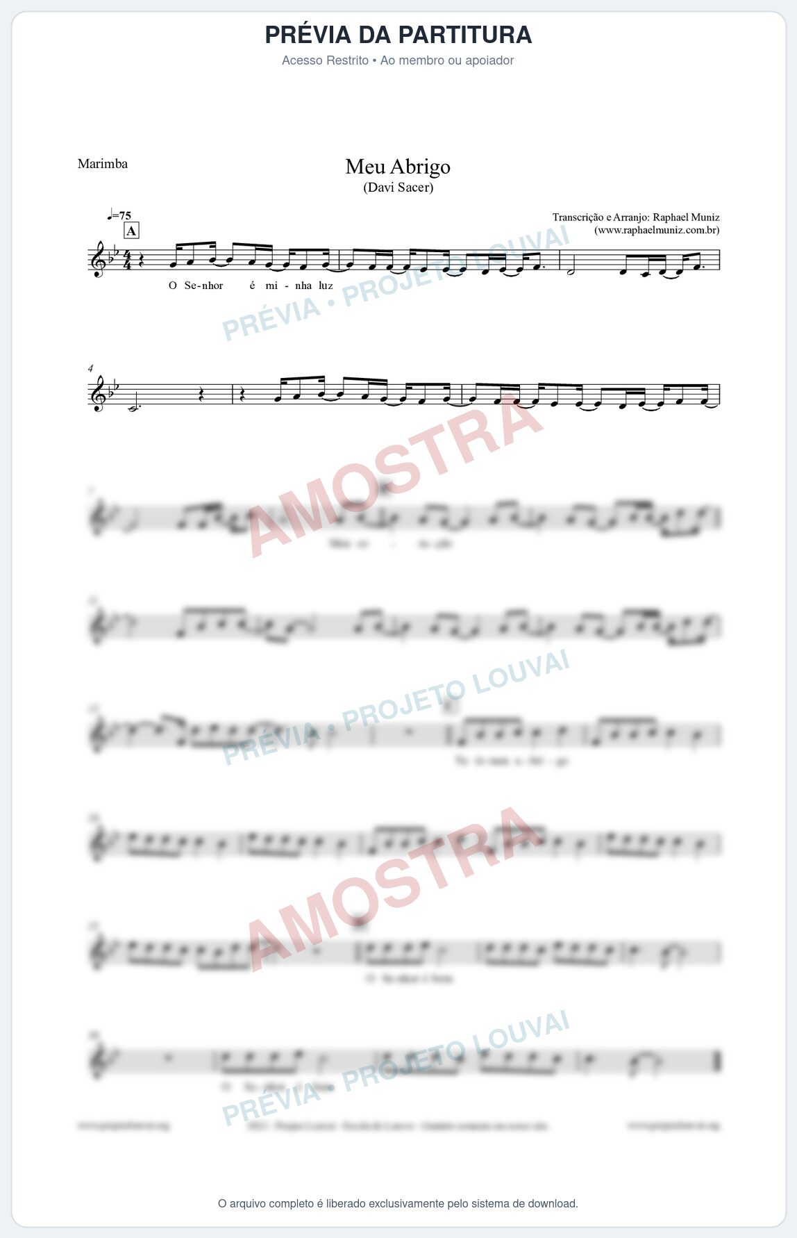 Prévia protegida da primeira página da partitura Partitura para Marimba - Meu Abrigo - Davi Sacer
