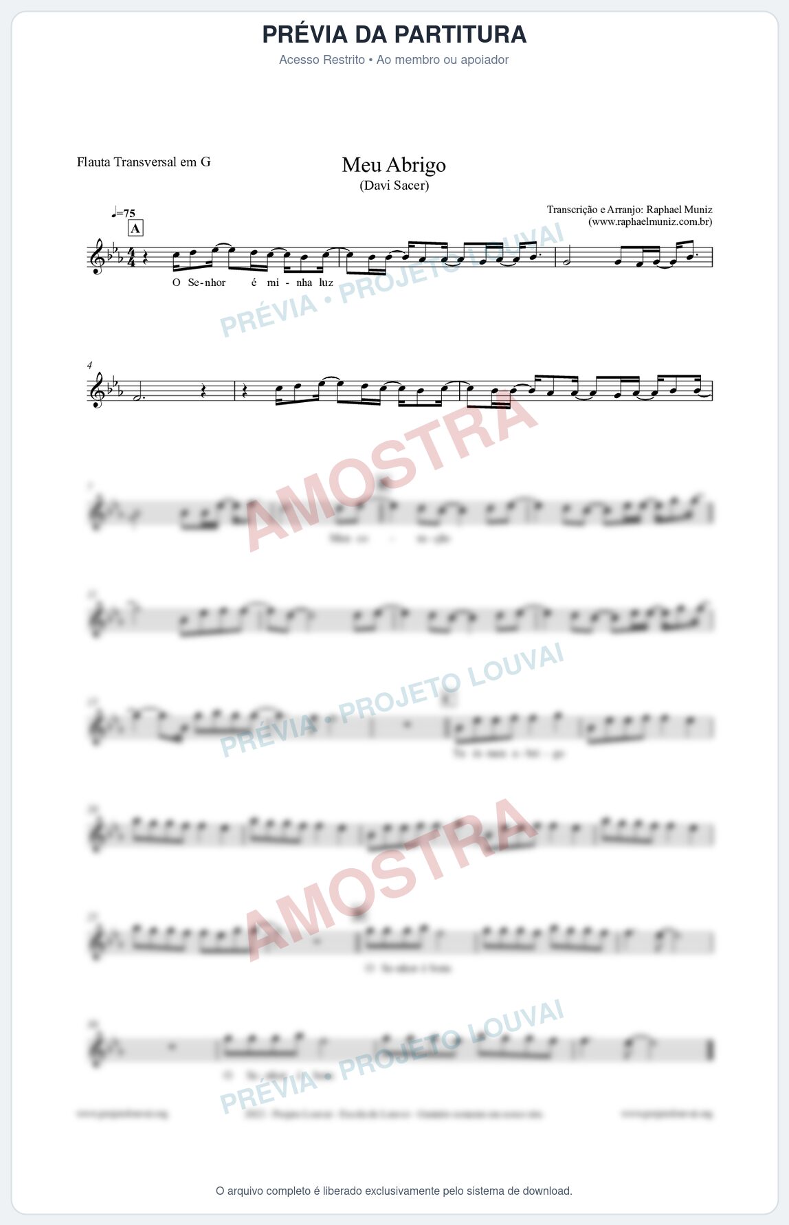 Prévia protegida da primeira página da partitura Partitura para Flauta Transversal em G - Meu Abrigo - Davi Sacer