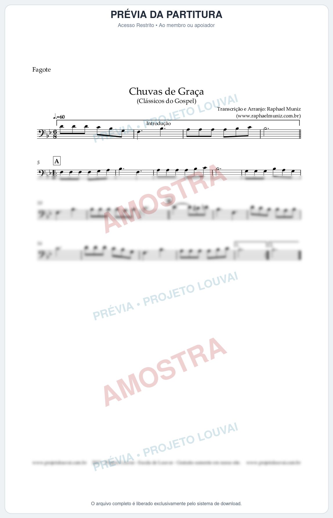 Prévia protegida da primeira página da partitura Partitura para Fagote - Chuvas de Graça - Harpa Cristã nº1 - Clássicos do Gospel