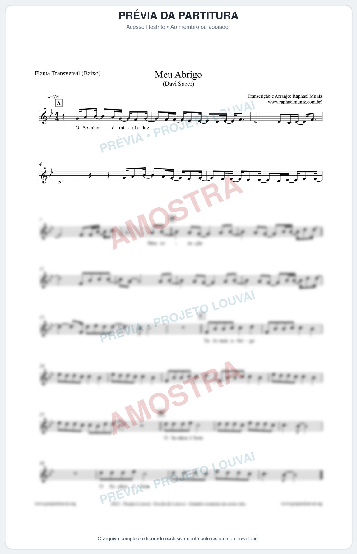 Prévia protegida da primeira página da partitura Partitura para Flauta Transversal (Baixo) - Meu Abrigo - Davi Sacer