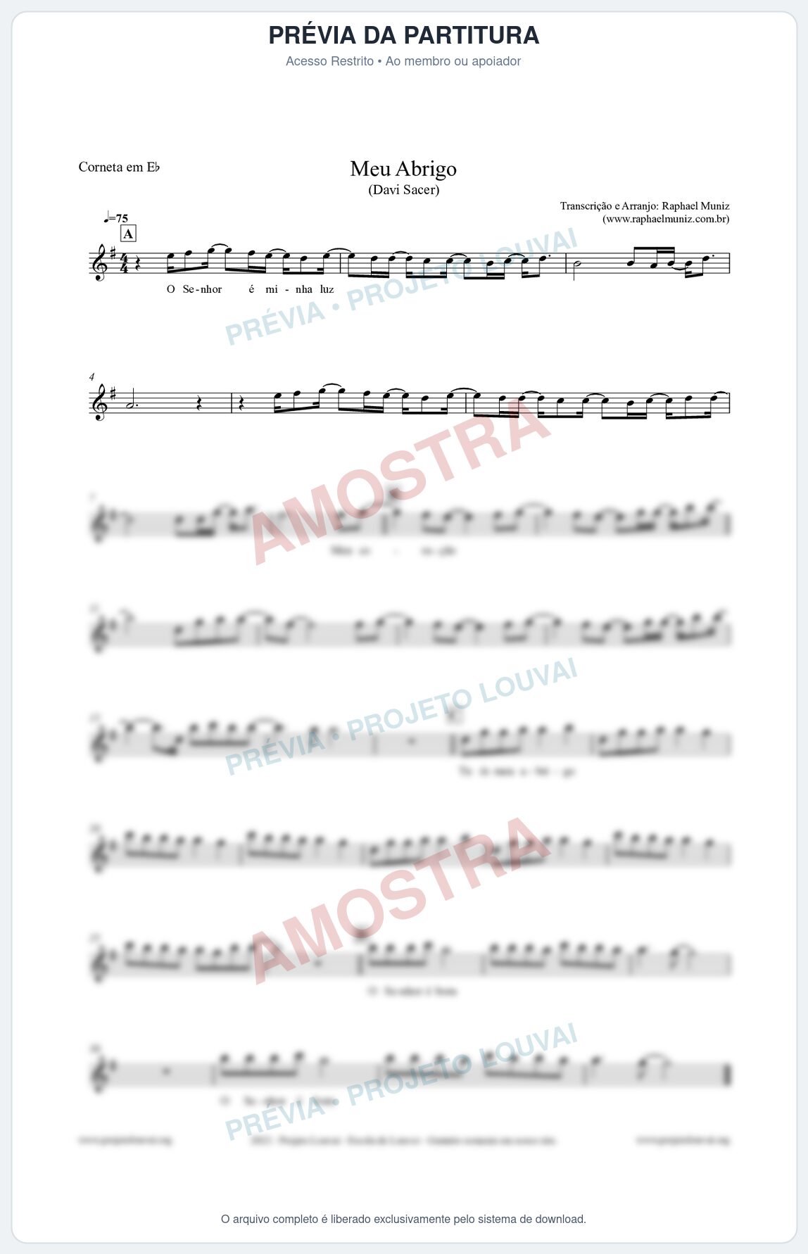 Prévia protegida da primeira página da partitura Partitura para Corneta em Eb - Meu Abrigo - Davi Sacer