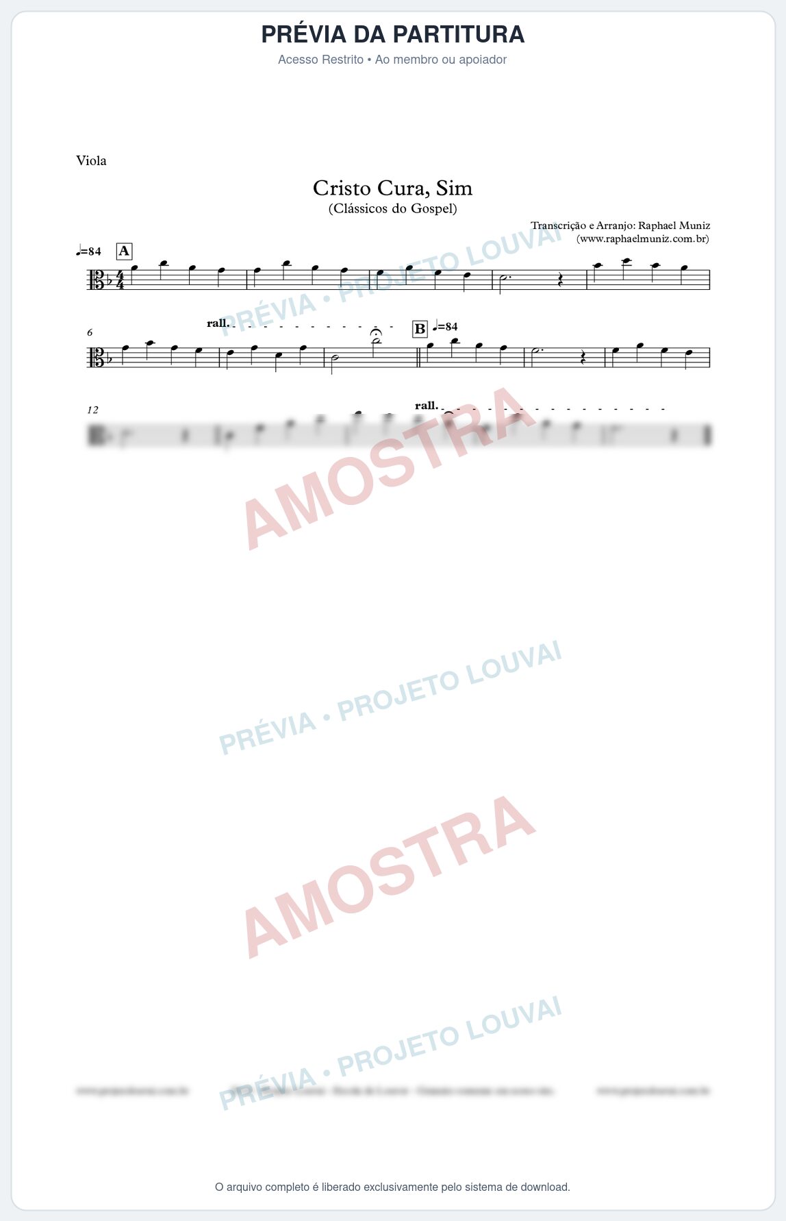 Prévia protegida da primeira página da partitura Partitura para Viola - Cristo Cura, Sim (Versão 2) - Harpa Cristã nº7 - Clássicos do Gospel