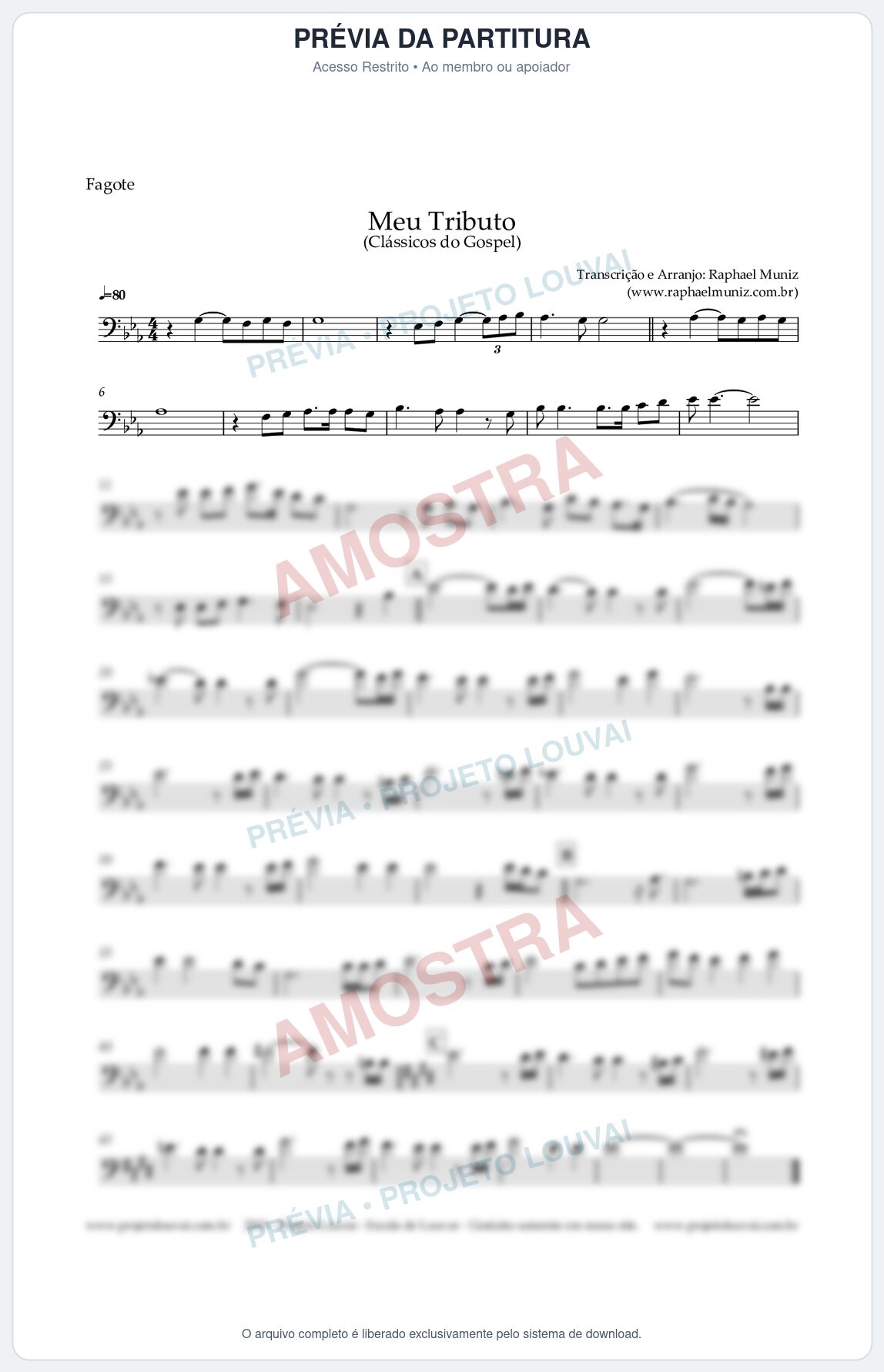 Prévia protegida da primeira página da partitura Partitura para Fagote - Meu Tributo - Clássicos do Gospel