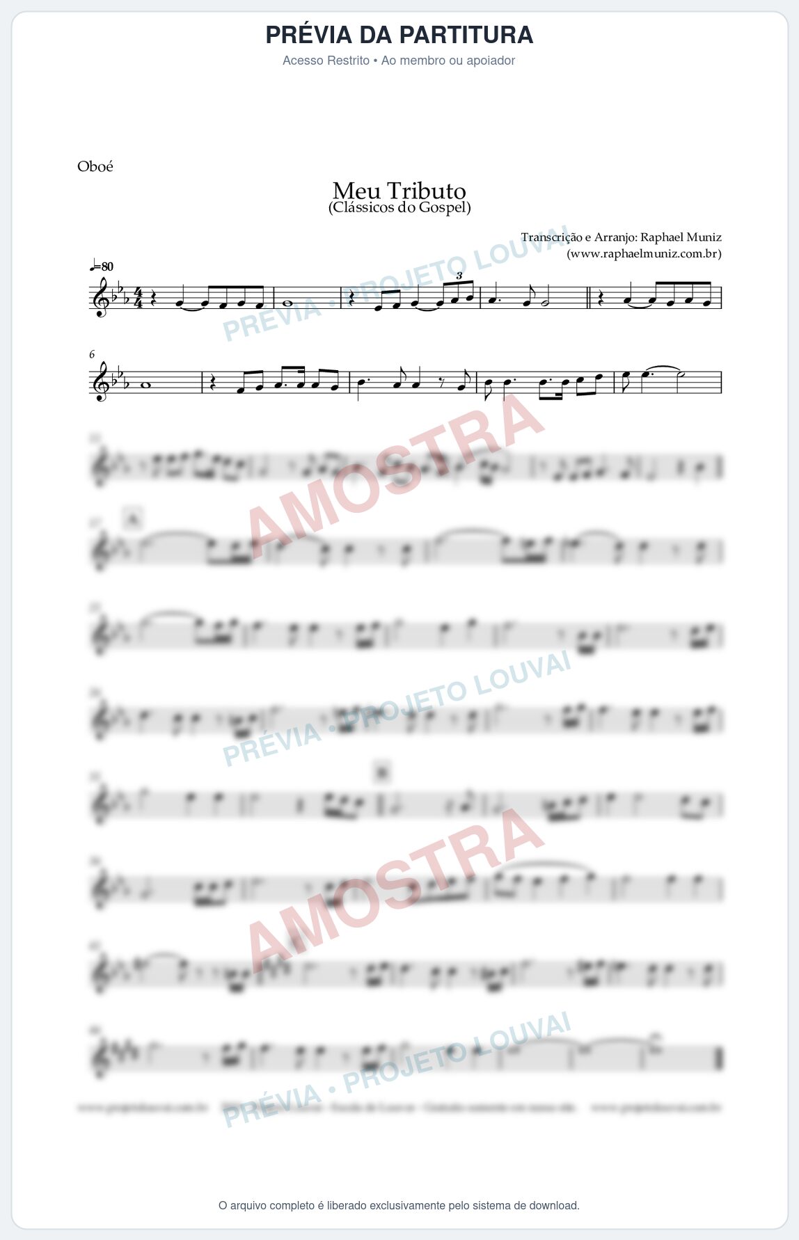 Prévia protegida da primeira página da partitura Partitura para Oboé - Meu Tributo - Clássicos do Gospel