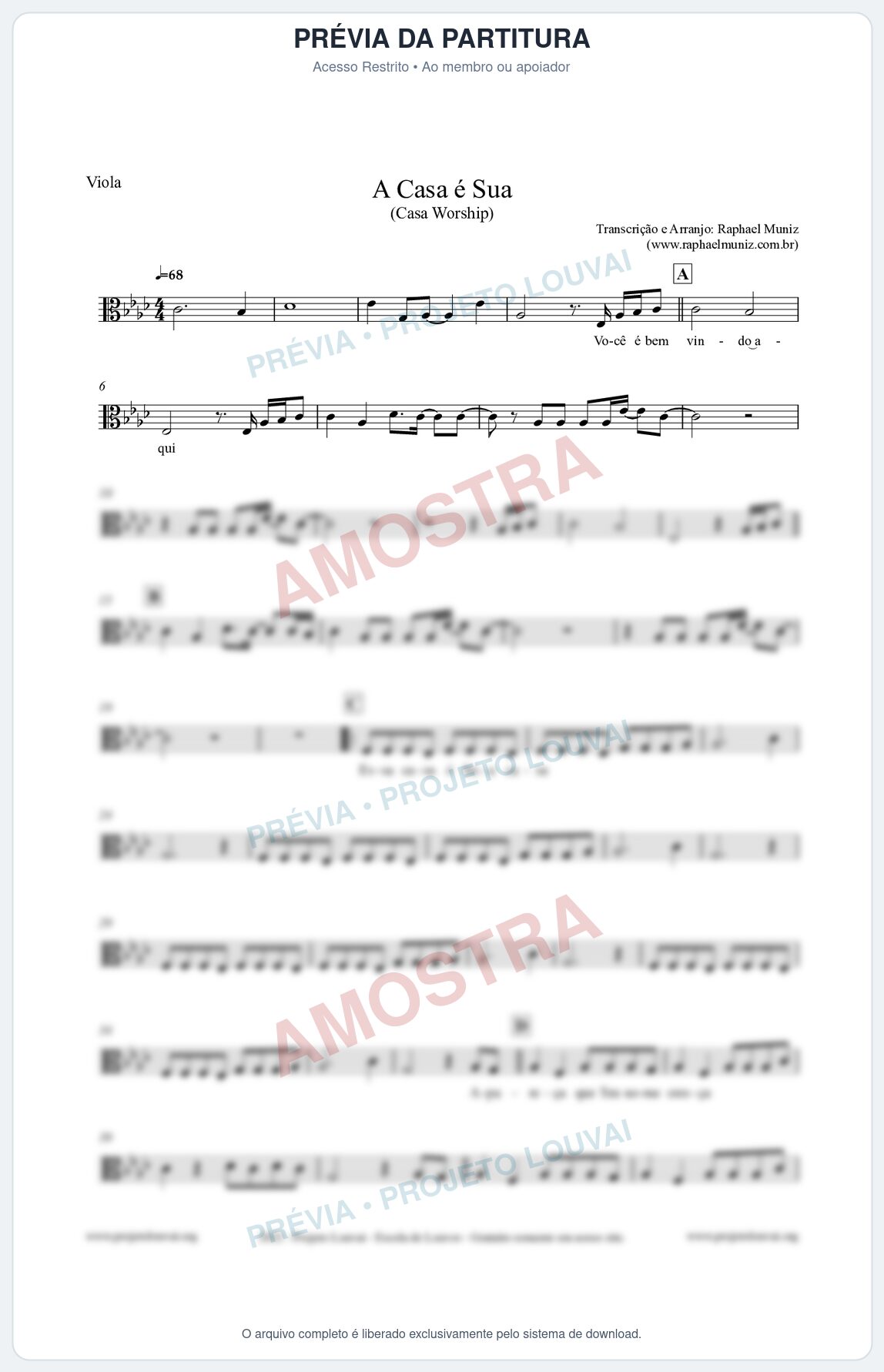 Prévia protegida da primeira página da partitura Partitura para Viola - A Casa é Sua - Casa Worship