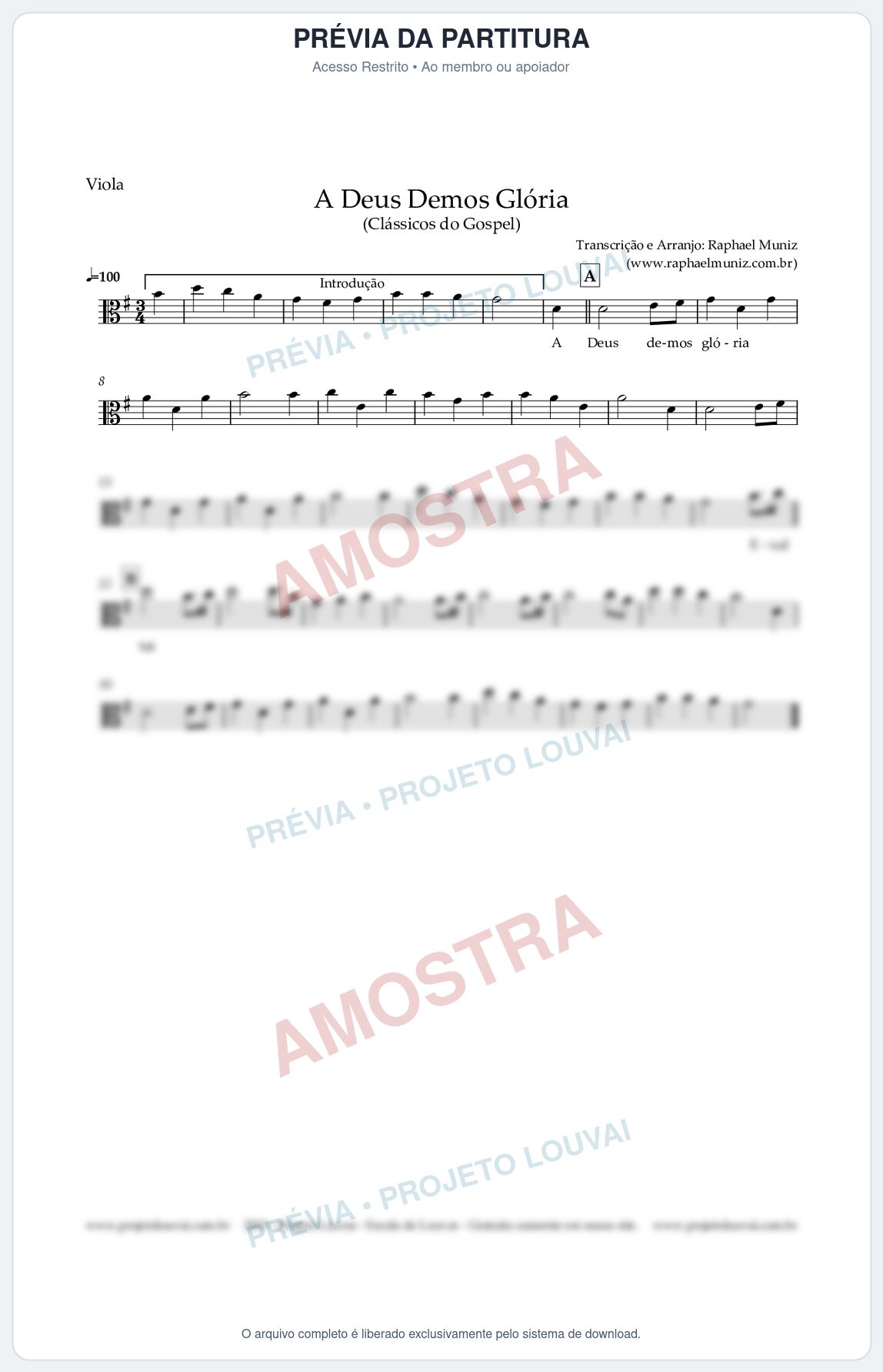 Prévia protegida da primeira página da partitura Partitura para Viola - A Deus demos Glória - Clássicos do Gospel