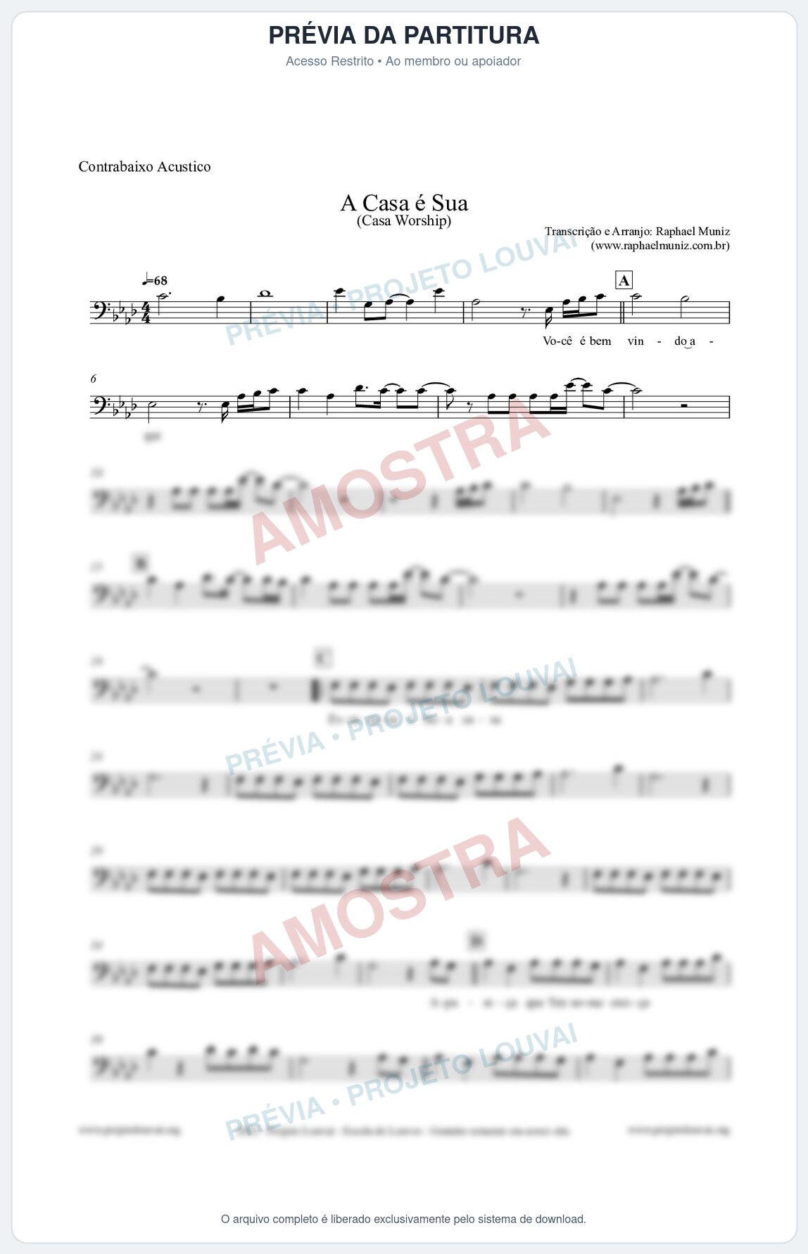 Prévia protegida da primeira página da partitura Partitura para Contrabaixo Acústico - A Casa é Sua - Casa Worship