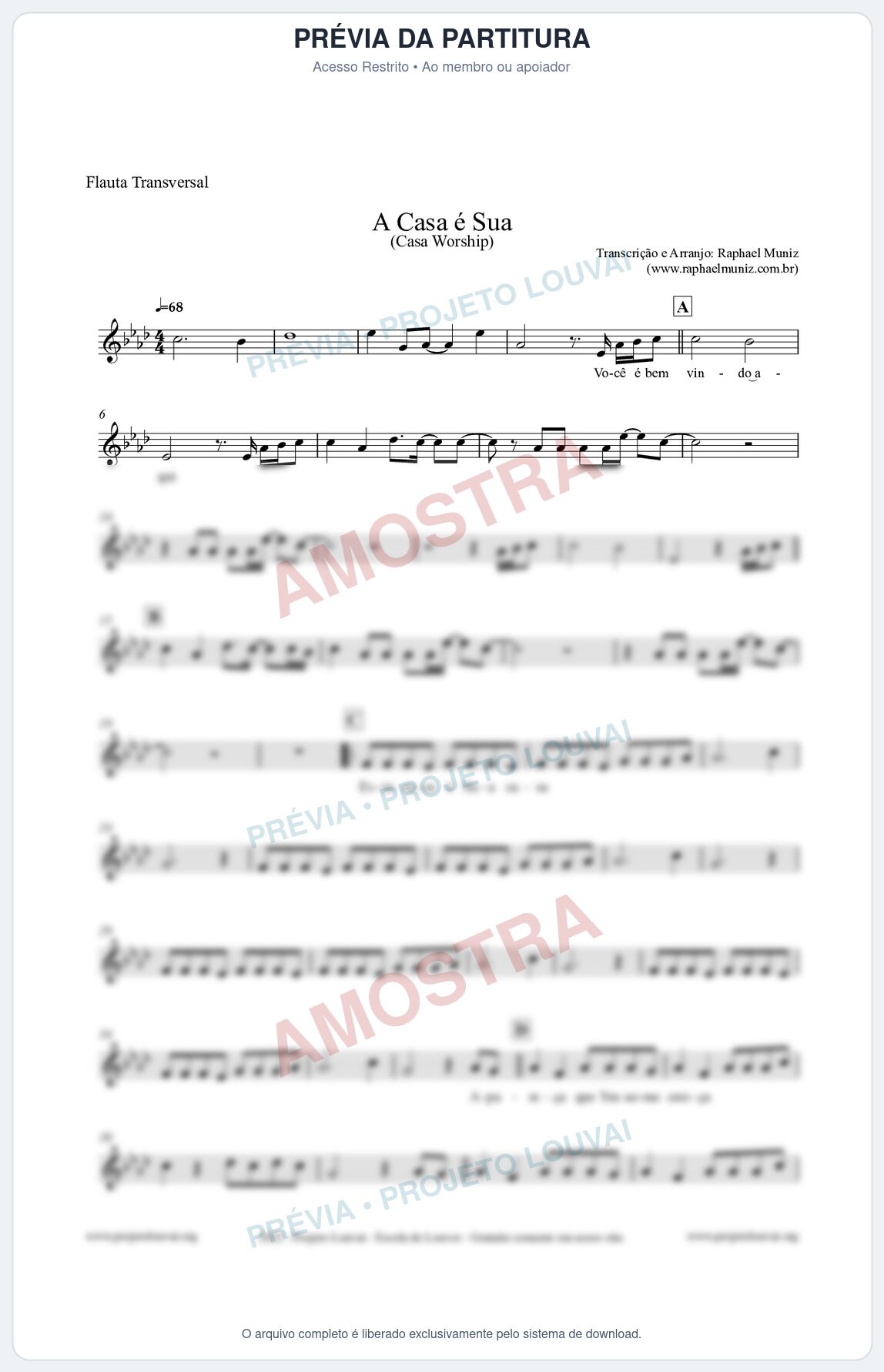 Prévia protegida da primeira página da partitura Partitura para Flauta Transversal - A Casa é Sua - Casa Worship