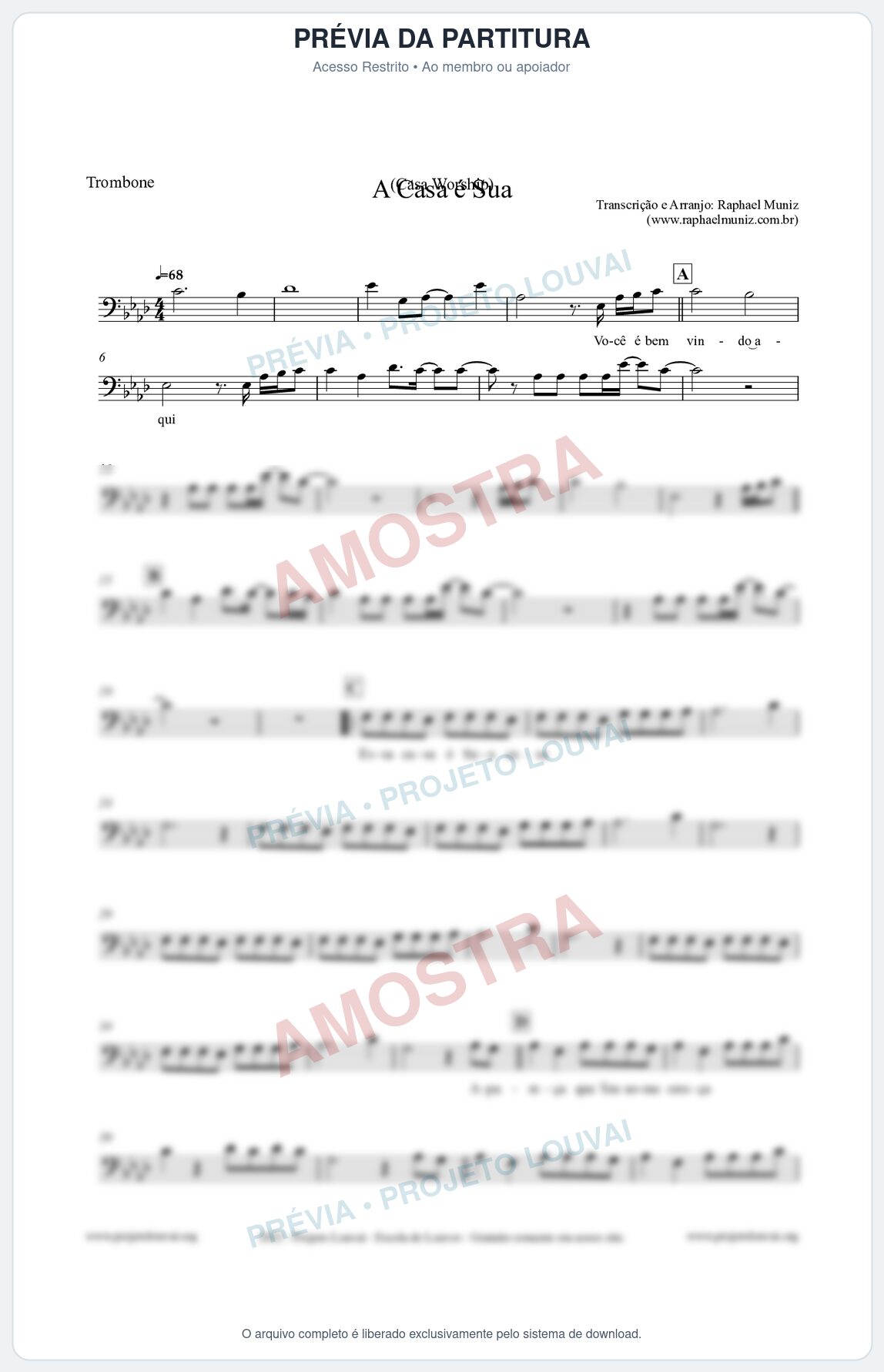 Prévia protegida da primeira página da partitura Partitura para Trombone - A Casa é Sua - Casa Worship