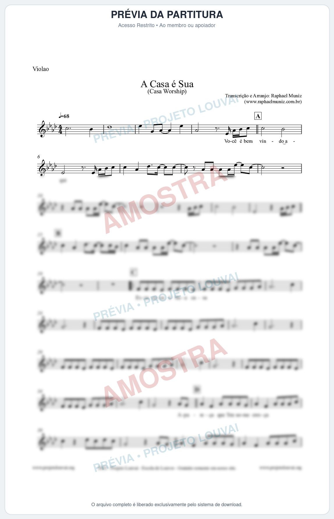 Prévia protegida da primeira página da partitura Partitura para Violão - A Casa é Sua - Casa Worship