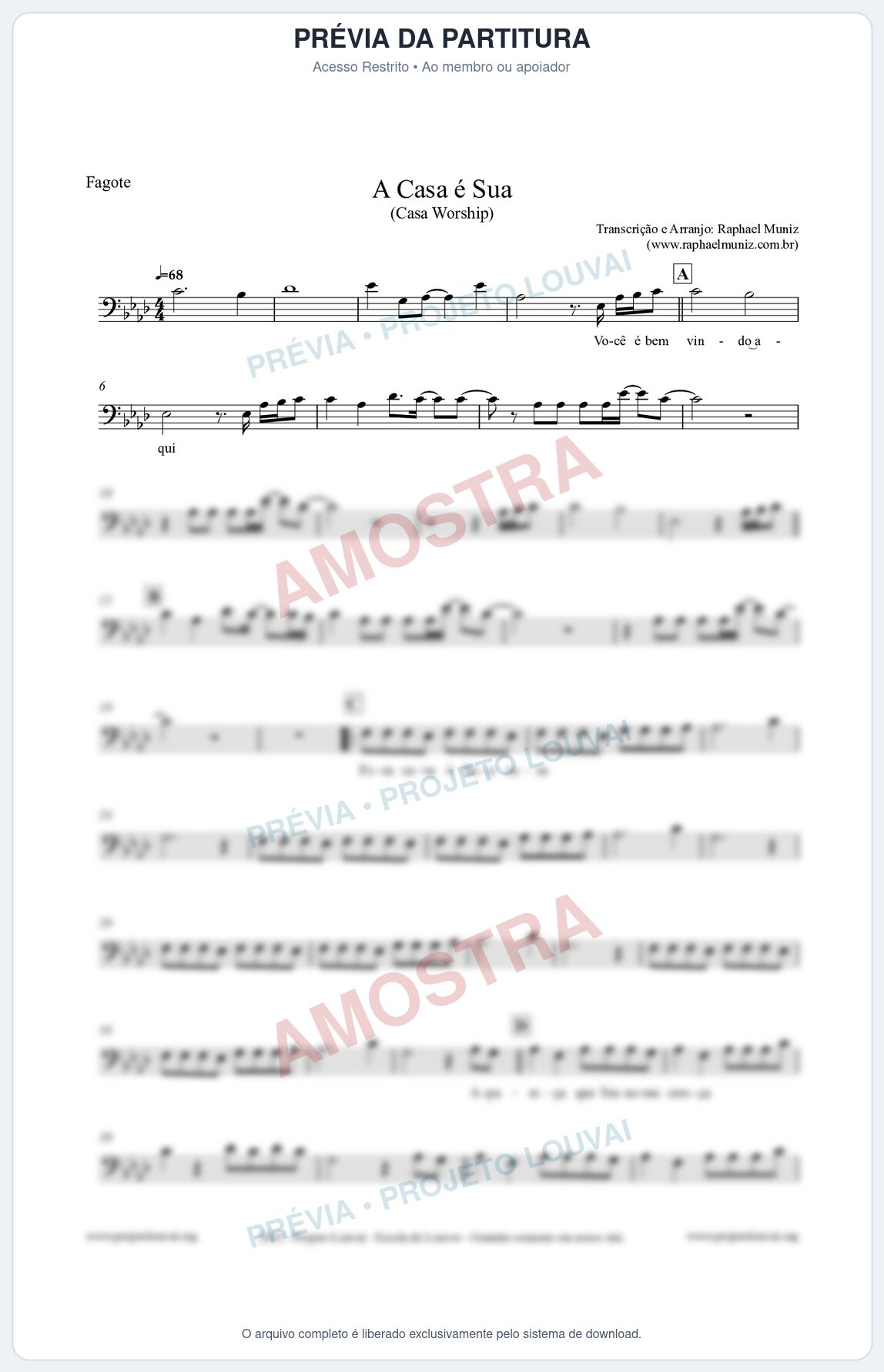 Prévia protegida da primeira página da partitura Partitura para Fagote - A Casa é Sua - Casa Worship