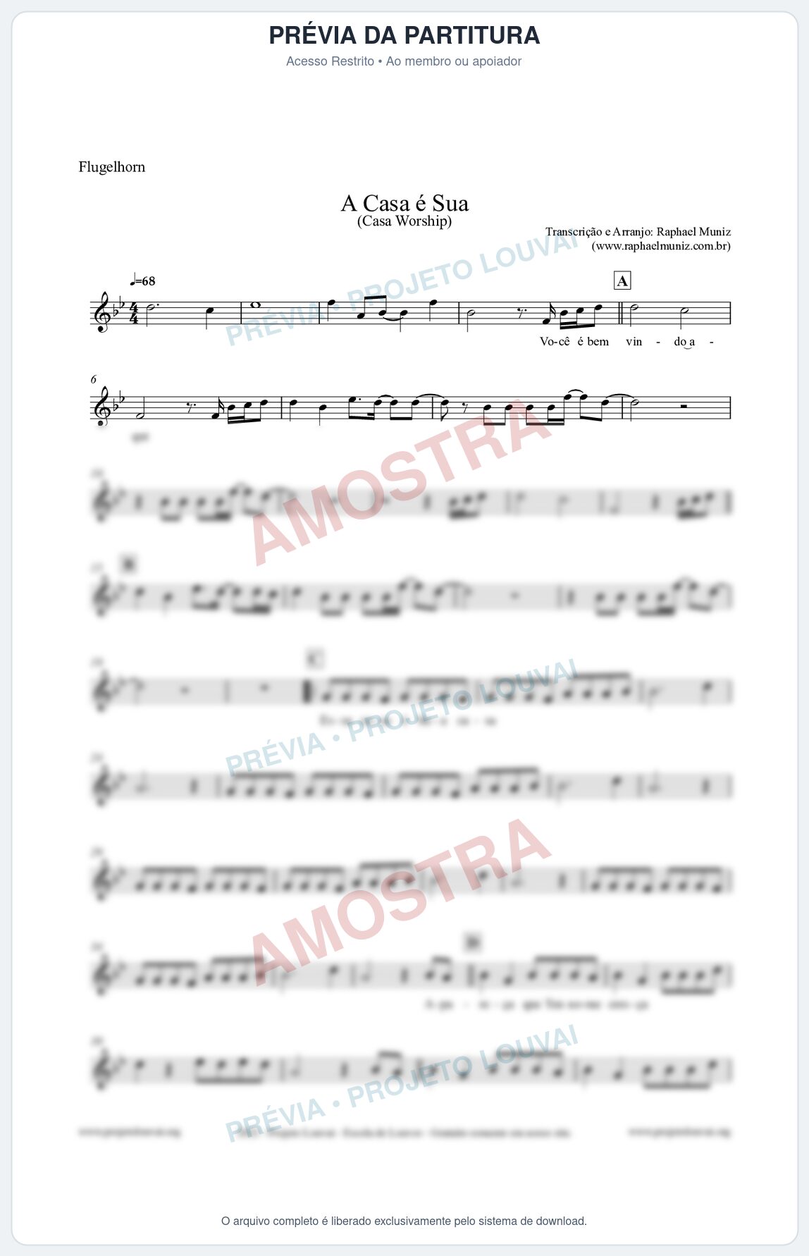 Prévia protegida da primeira página da partitura Partitura para Flugelhorn - A Casa é Sua - Casa Worship