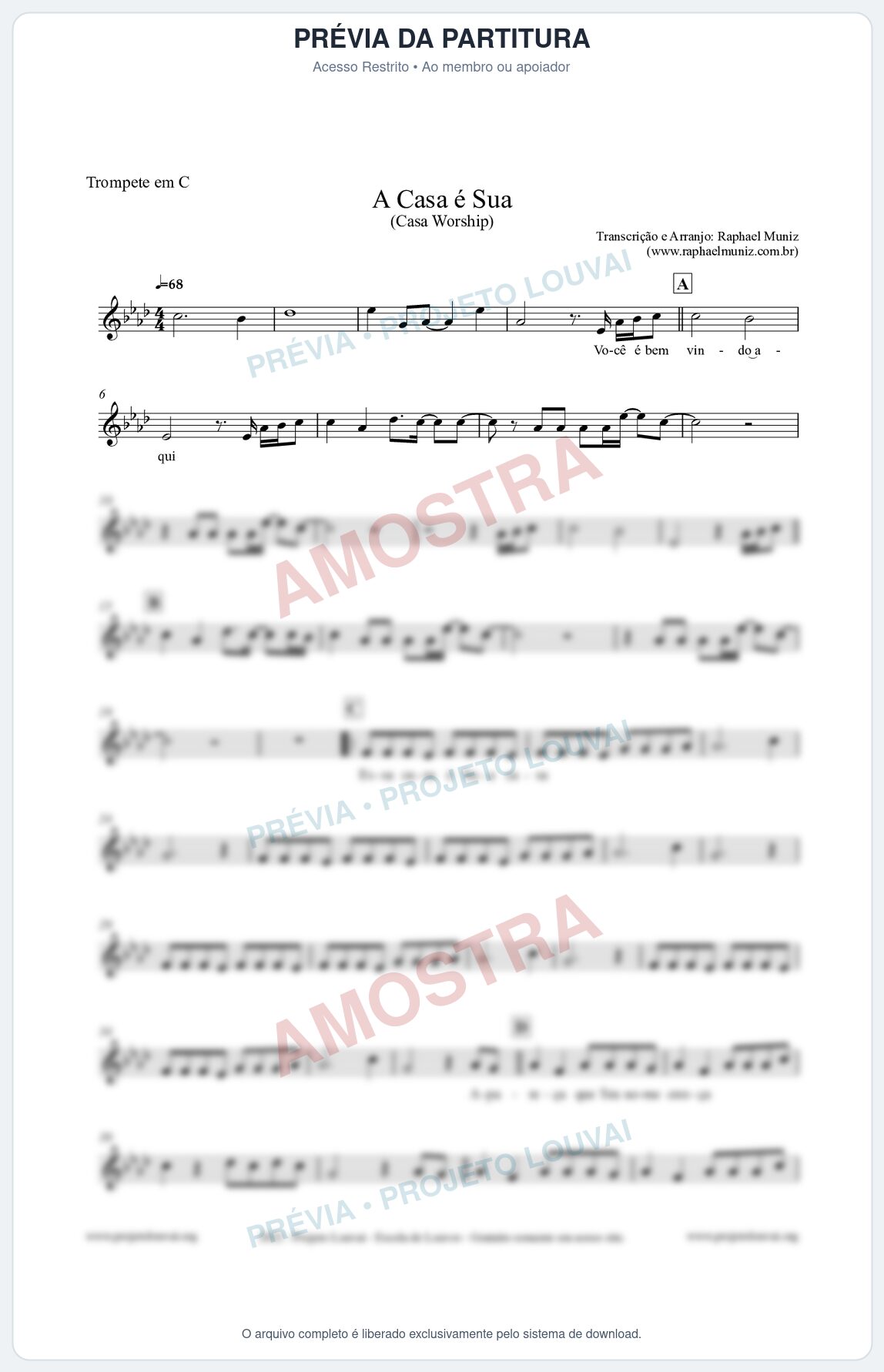 Prévia protegida da primeira página da partitura Partitura para Trompete em C - A Casa é Sua - Casa Worship