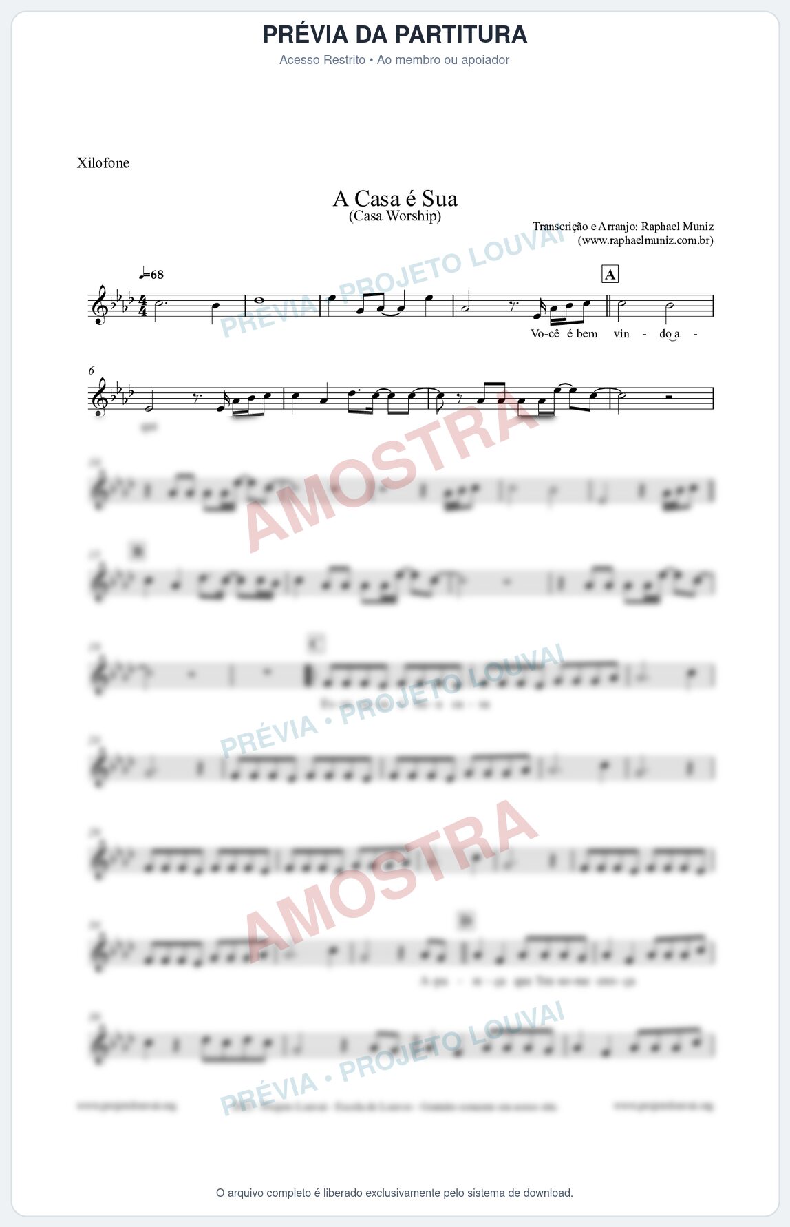 Prévia protegida da primeira página da partitura Partitura para Xilofone - A Casa é Sua - Casa Worship