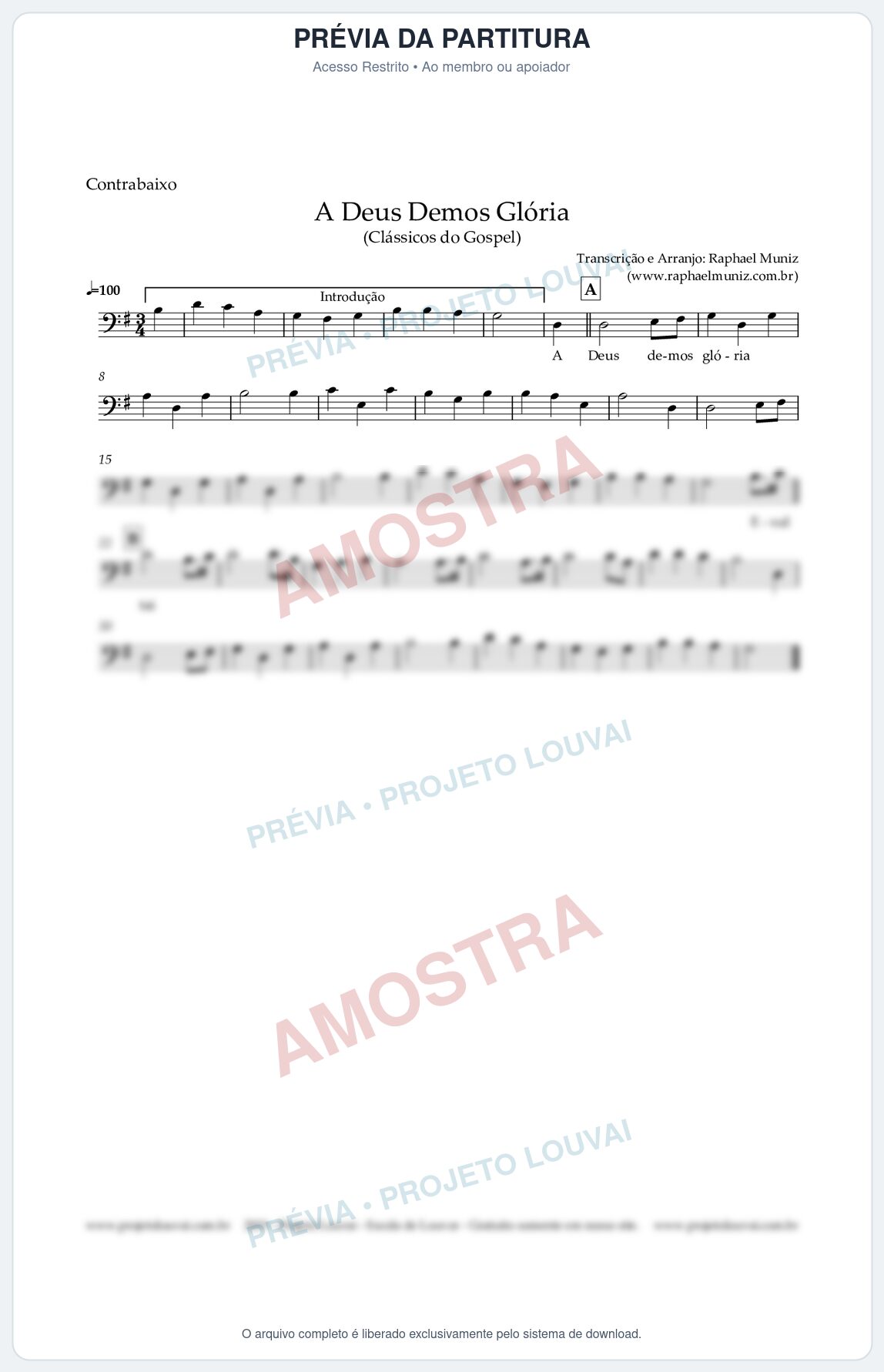 Prévia protegida da primeira página da partitura Partitura para Contrabaixo Acústico - A Deus demos Glória - Clássicos do Gospel