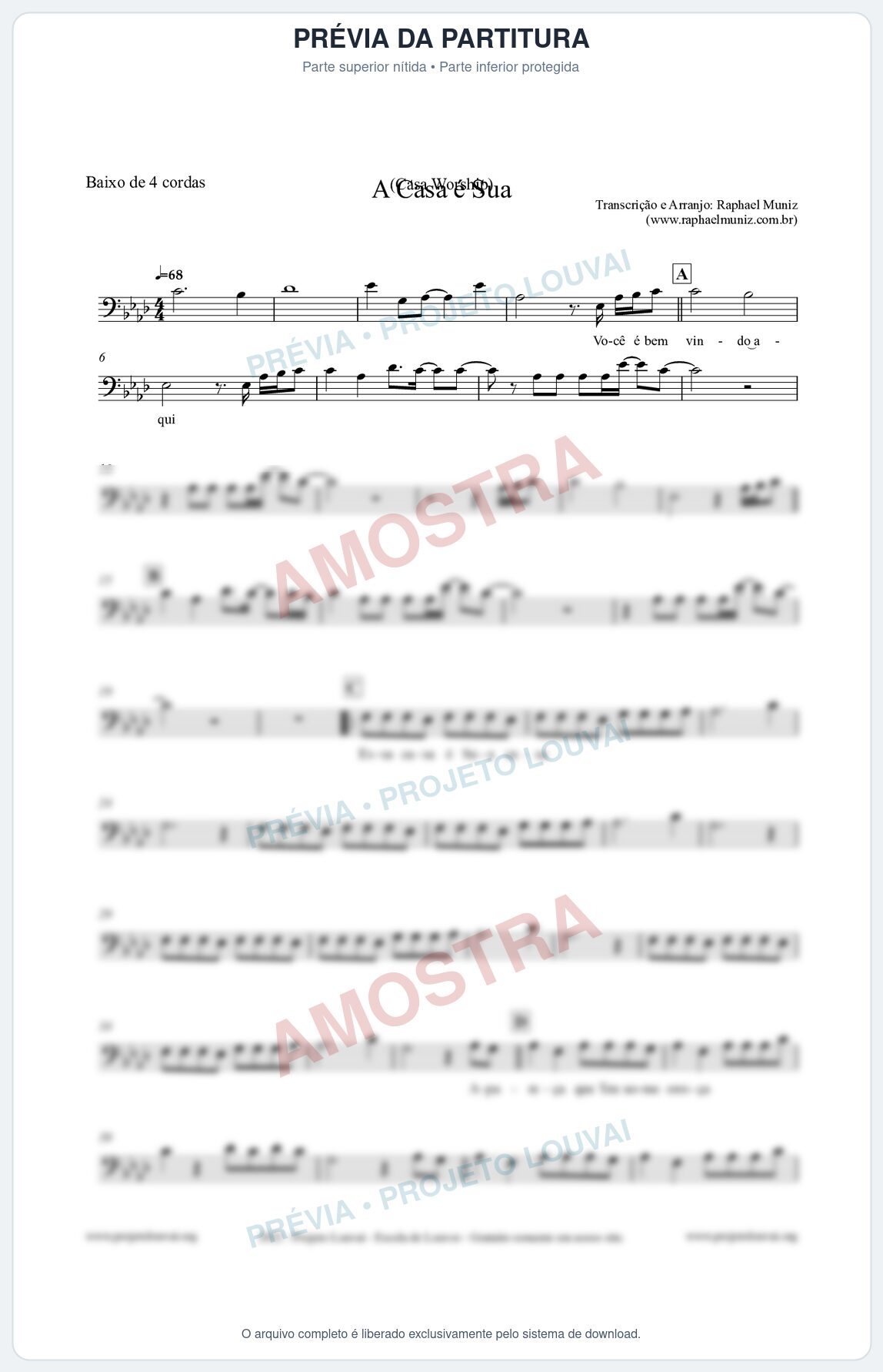 Prévia protegida da primeira página da partitura Partitura para Baixo de 4 cordas - A Casa é Sua - Casa Worship