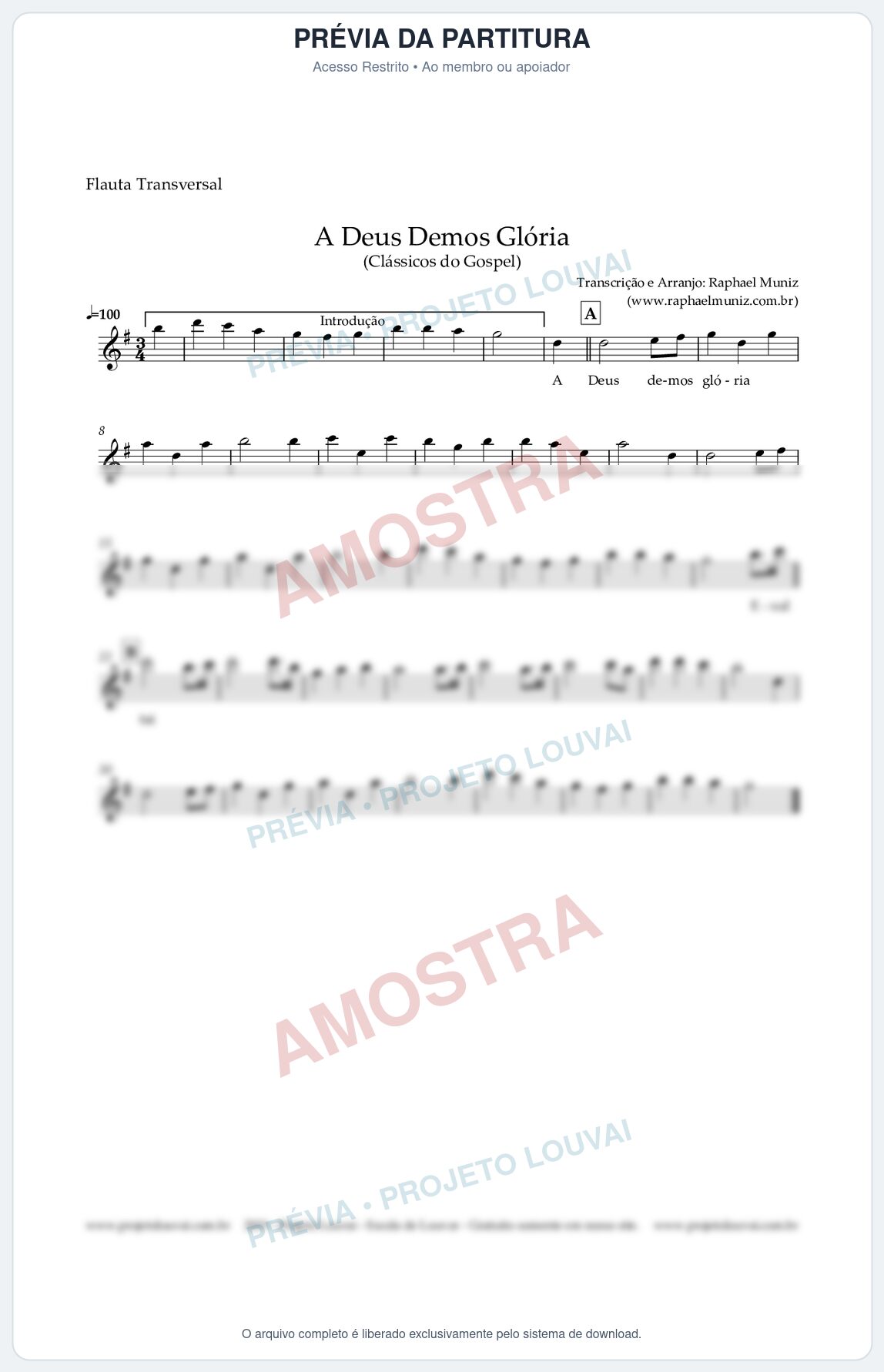 Prévia protegida da primeira página da partitura Partitura para Flauta Transversal - A Deus demos Glória - Clássicos do Gospel