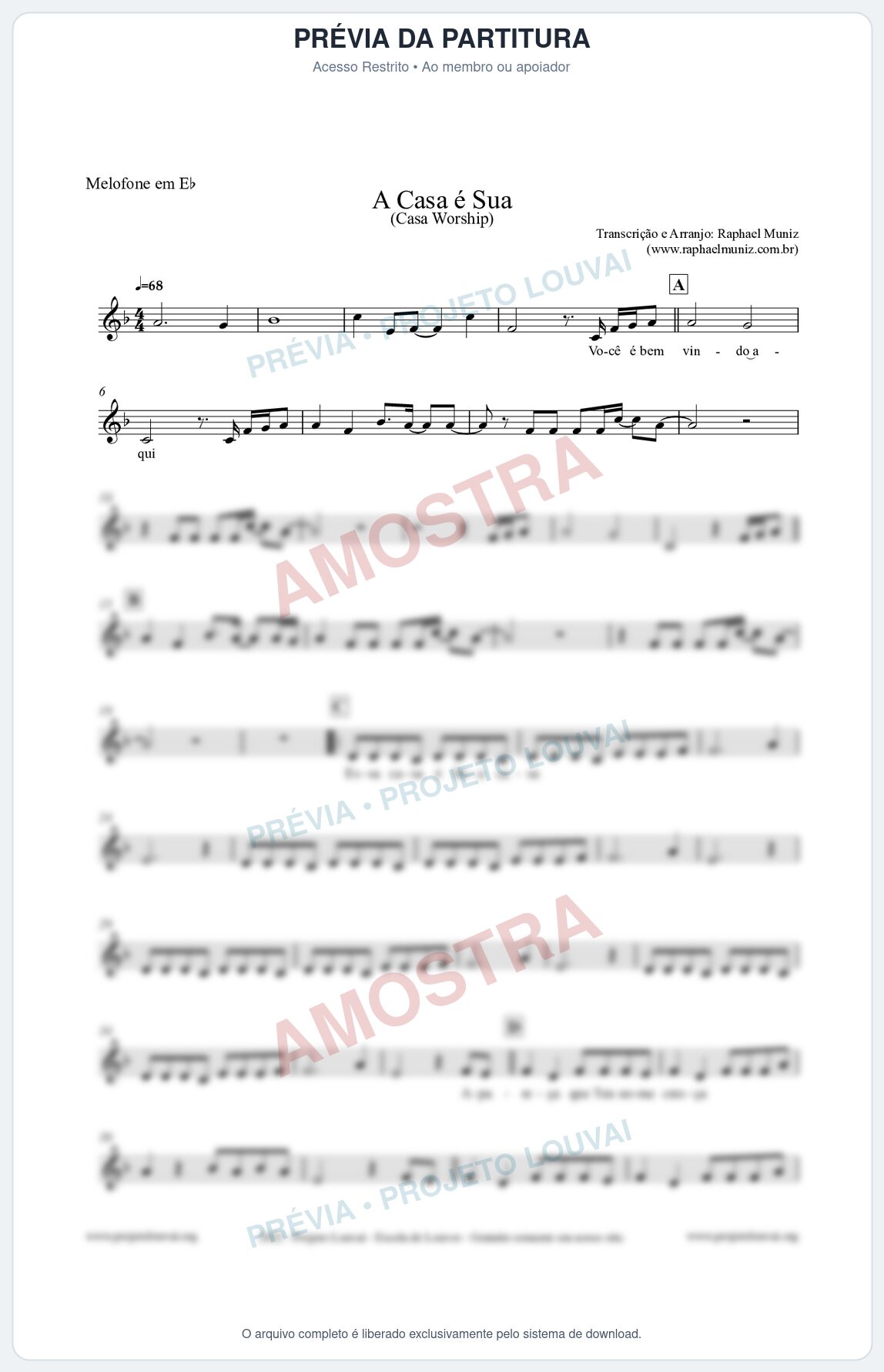 Prévia protegida da primeira página da partitura Partitura para Melofone em Eb - A Casa é Sua - Casa Worship