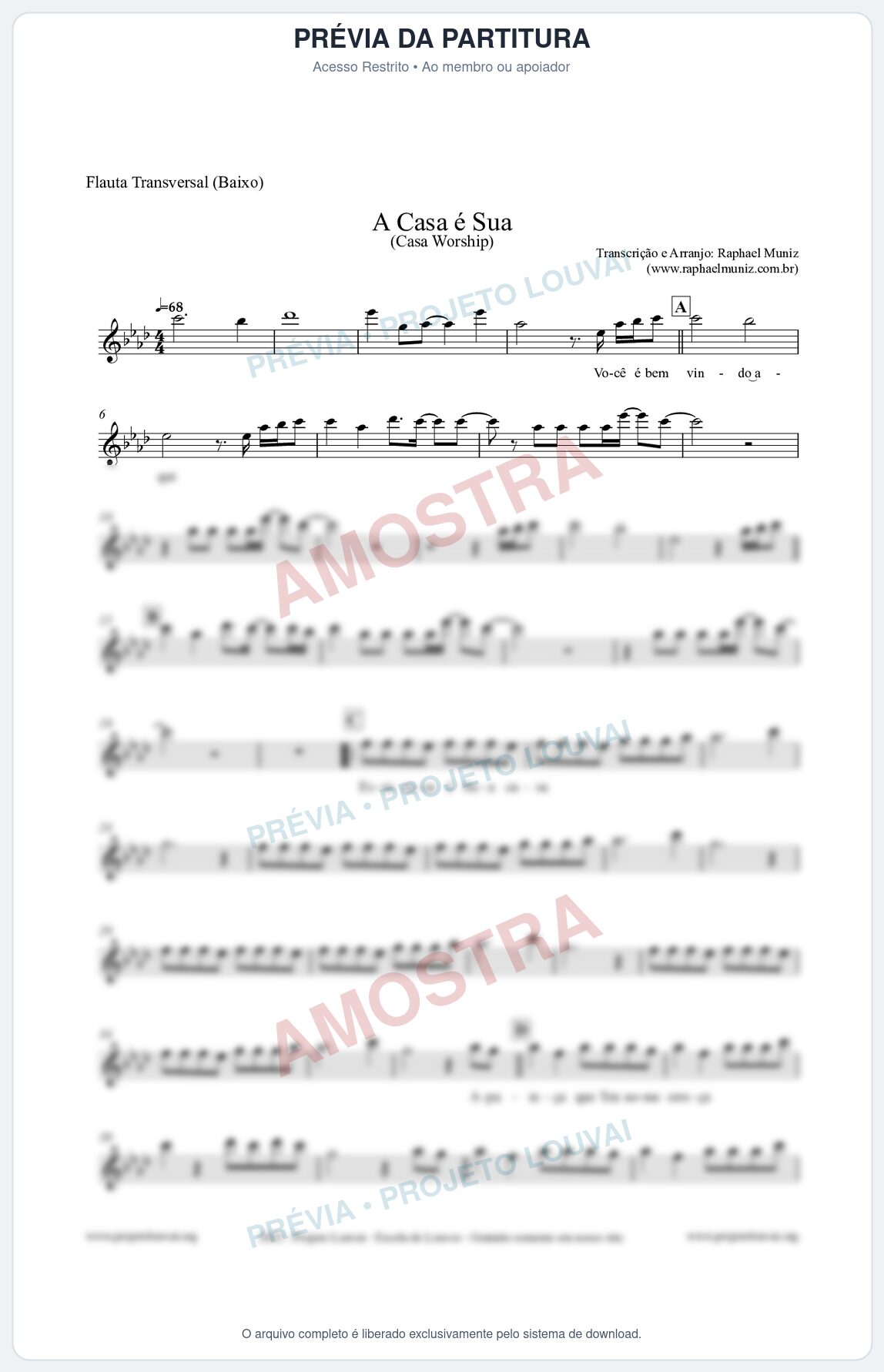 Prévia protegida da primeira página da partitura Partitura para Flauta Transversal (Baixo) - A Casa é Sua - Casa Worship