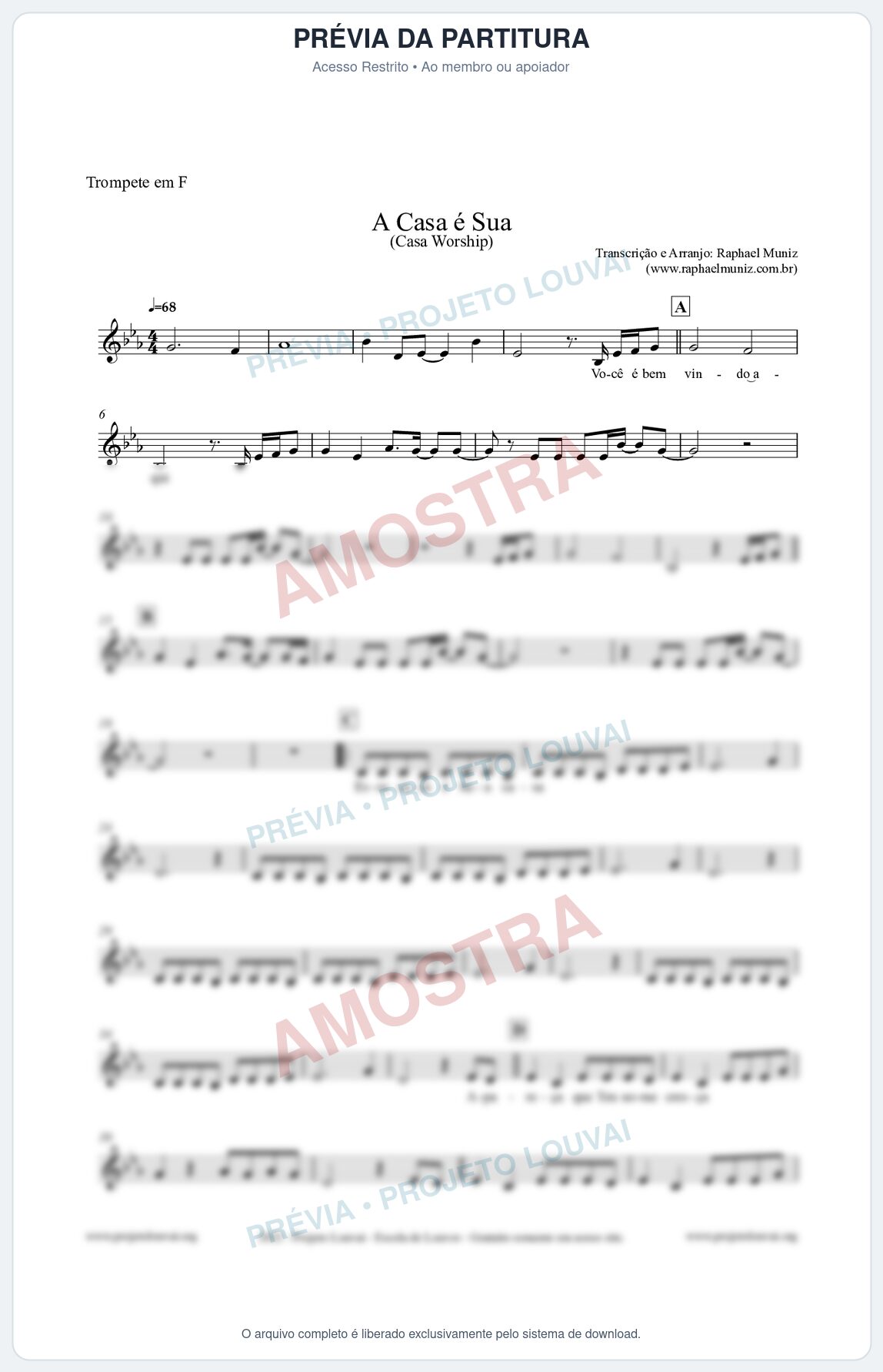 Prévia protegida da primeira página da partitura Partitura para Trompete em F - A Casa é Sua - Casa Worship