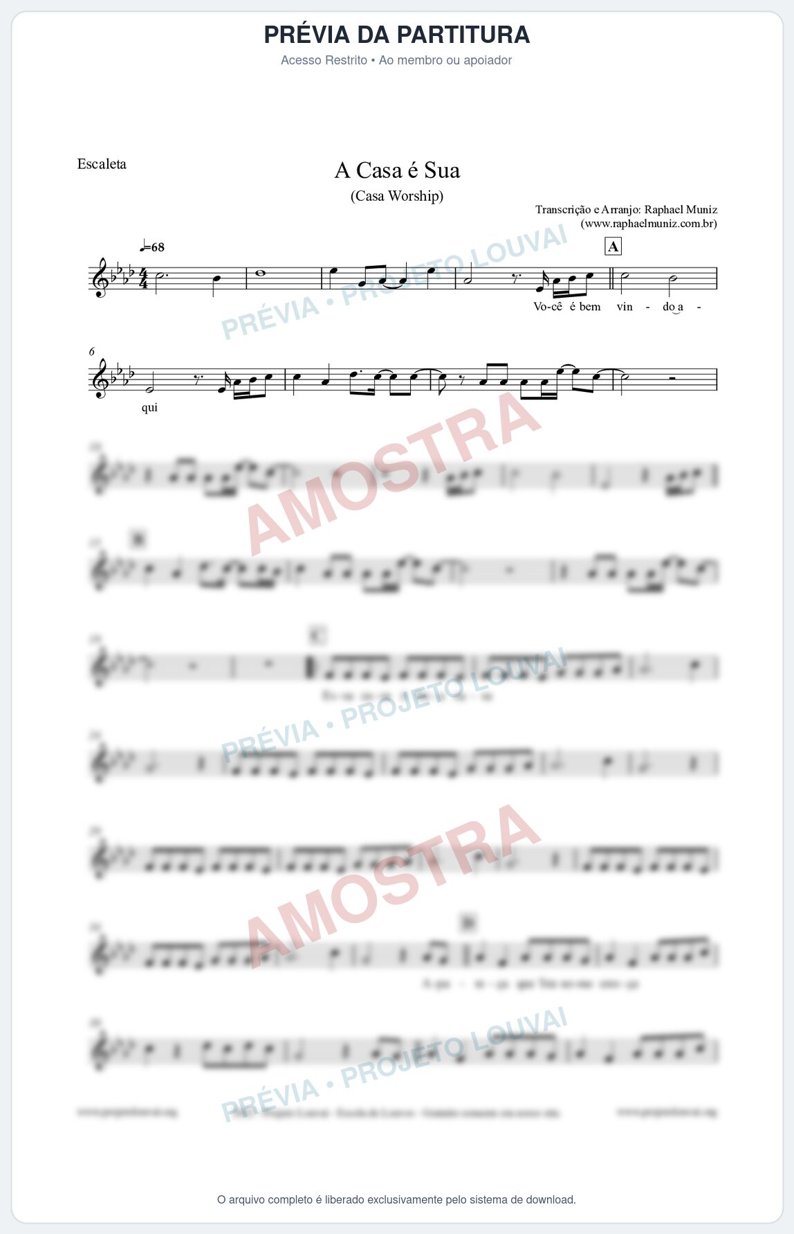 Prévia protegida da primeira página da partitura Partitura para Escaleta - A Casa é Sua - Casa Worship