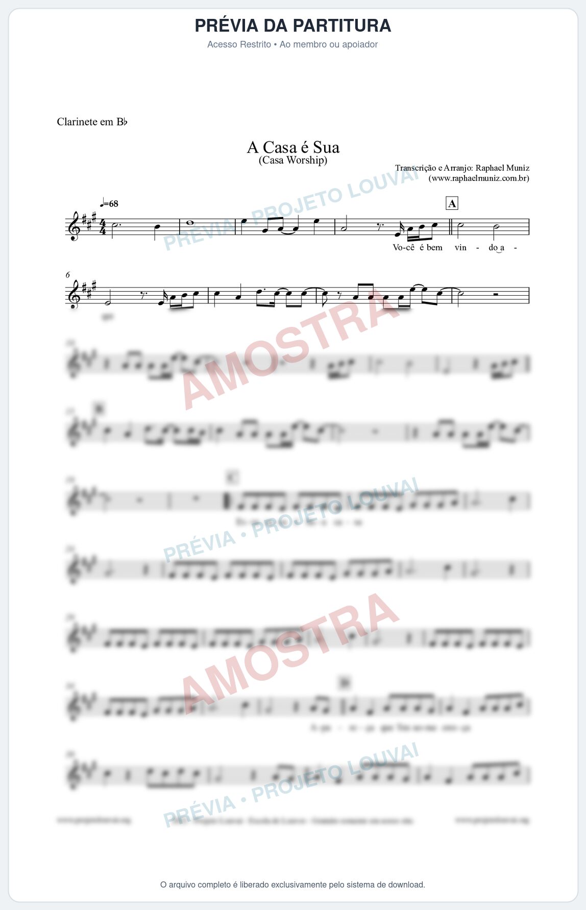 Prévia protegida da primeira página da partitura Partitura para Clarinete em Bb - A Casa é Sua - Casa Worship