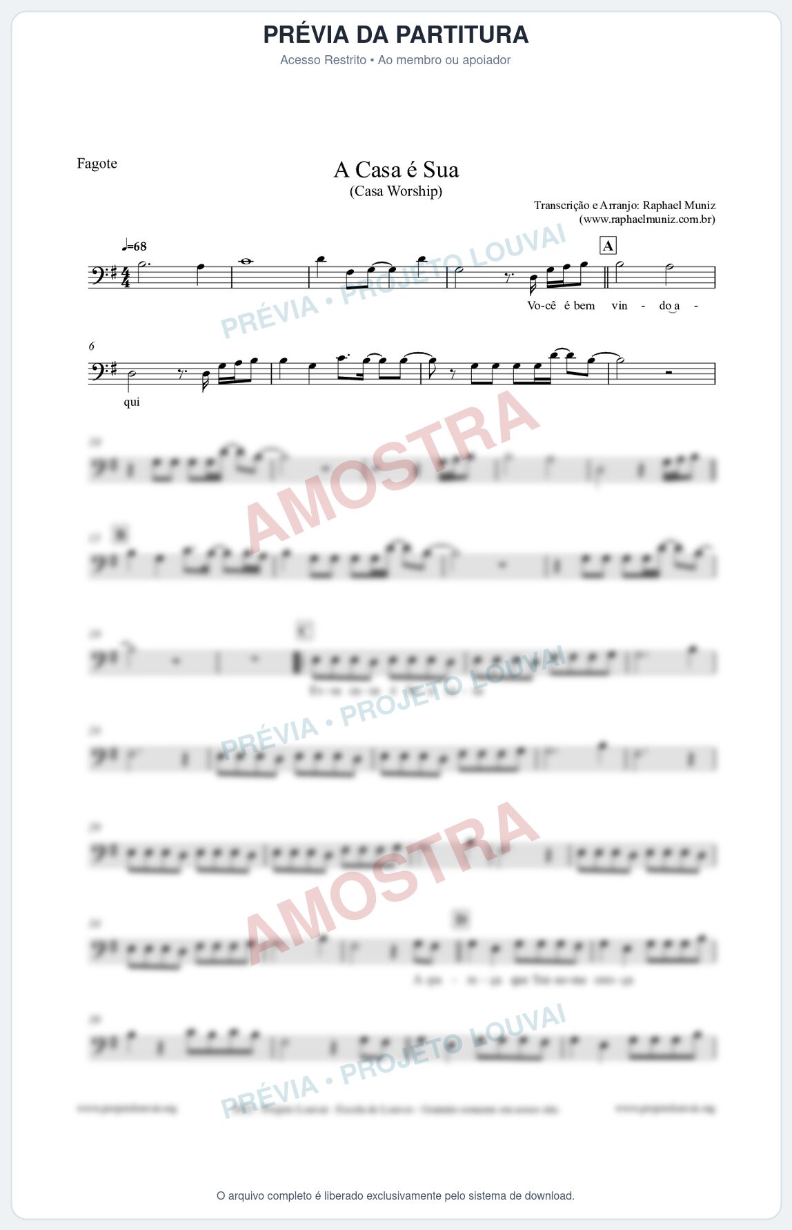 Prévia protegida da primeira página da partitura Partitura para Fagote - A Casa é Sua - Casa Worship