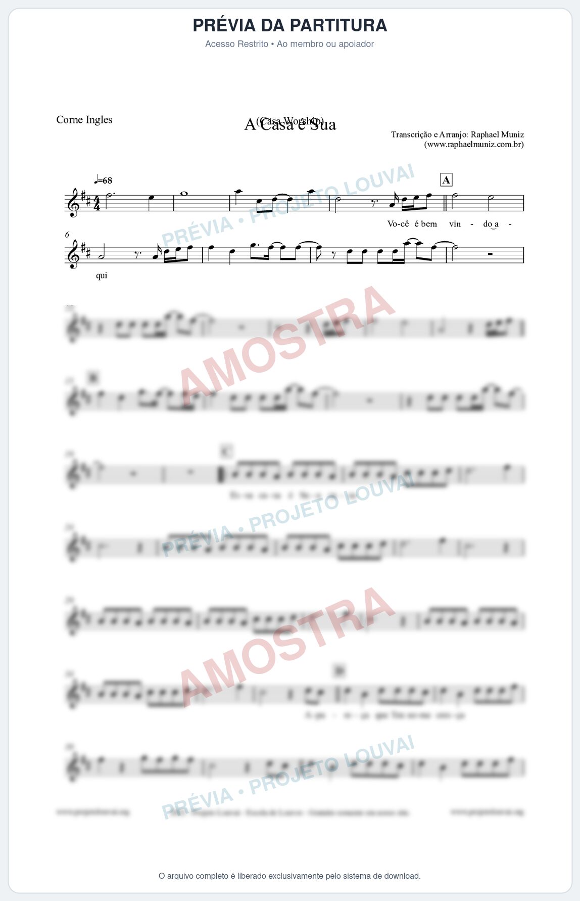 Prévia protegida da primeira página da partitura Partitura para Corne Inglês - A Casa é Sua - Casa Worship