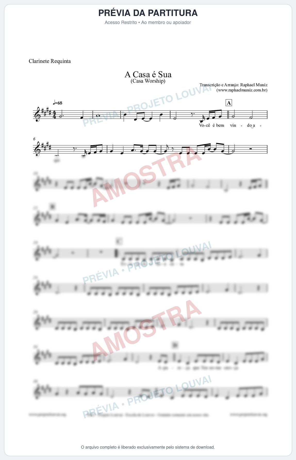 Prévia protegida da primeira página da partitura Partitura para Clarinete Requinta - A Casa é Sua - Casa Worship