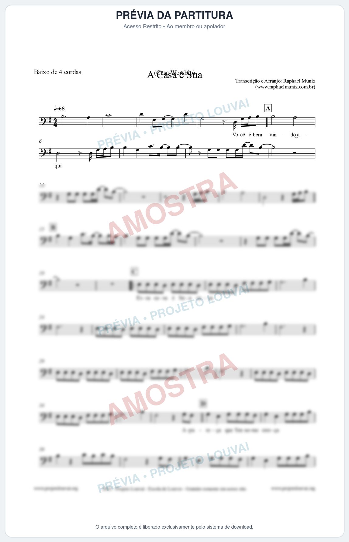 Prévia protegida da primeira página da partitura Partitura para Baixo de 4 cordas - A Casa é Sua - Casa Worship