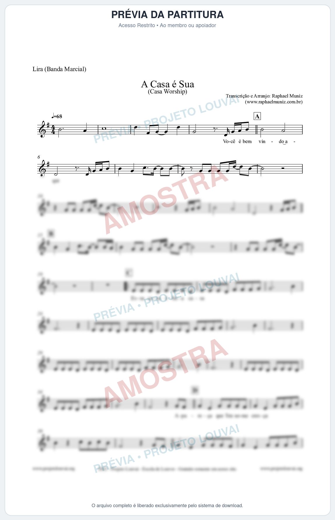 Prévia protegida da primeira página da partitura Partitura para Lira (Banda Marcial) - A Casa é Sua - Casa Worship