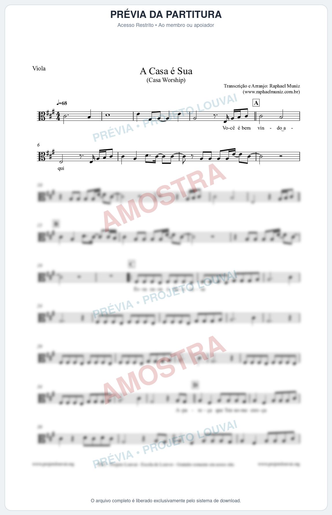 Prévia protegida da primeira página da partitura Partitura para Viola - A Casa é Sua - Casa Worship