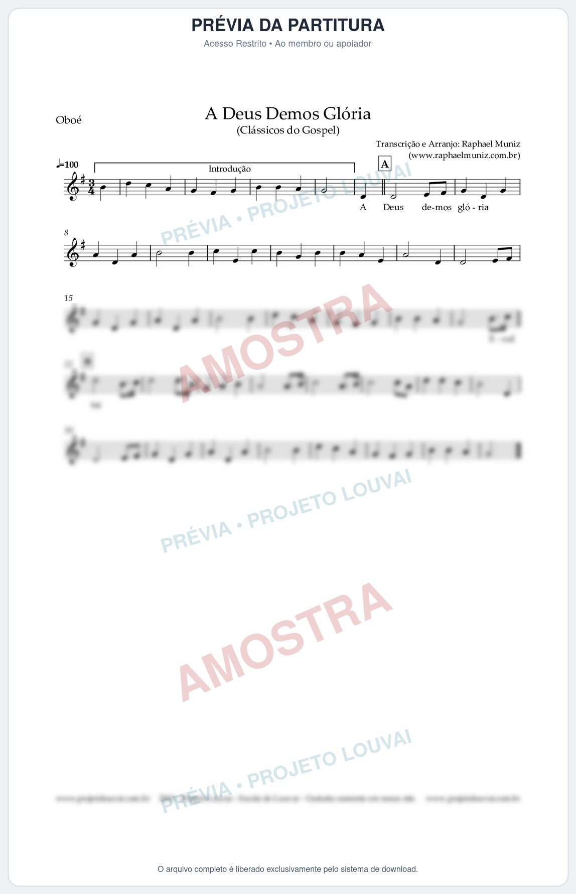 Prévia protegida da primeira página da partitura Partitura para Oboé - A Deus demos Glória - Clássicos do Gospel