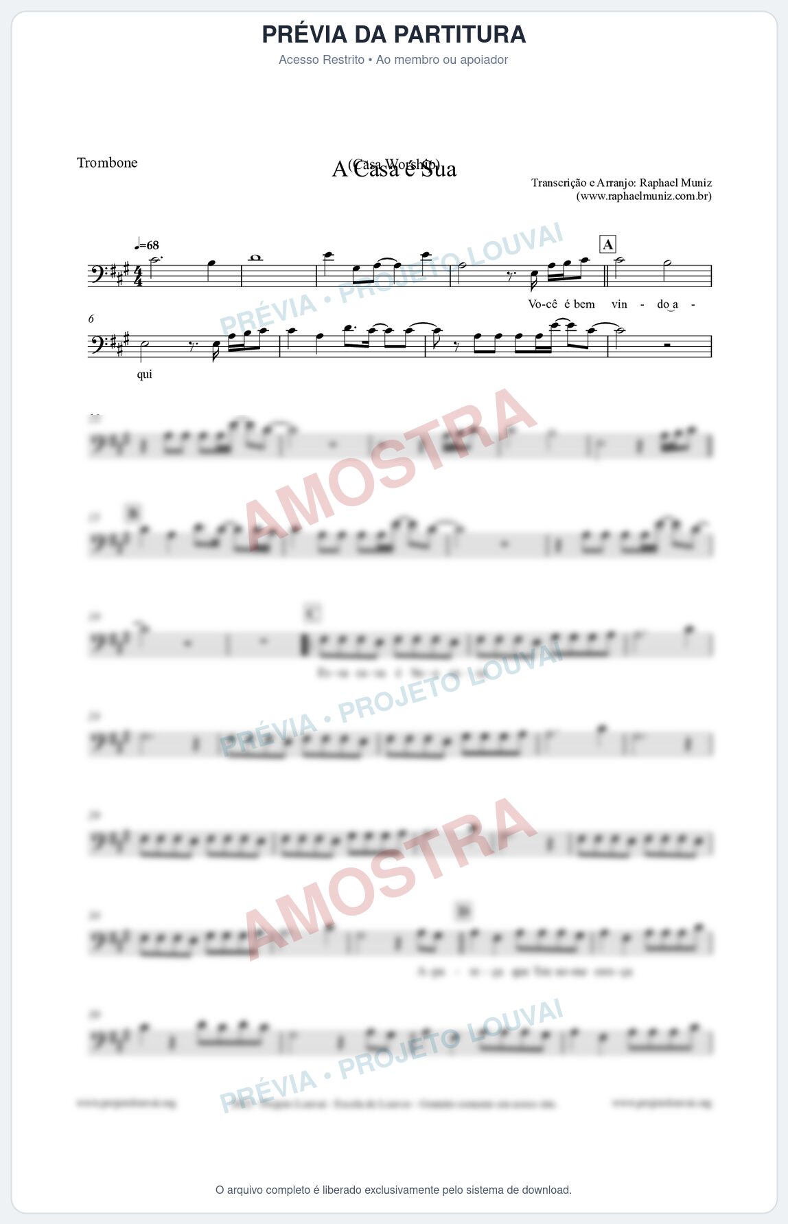 Prévia protegida da primeira página da partitura Partitura para Trombone - A Casa é Sua - Casa Worship