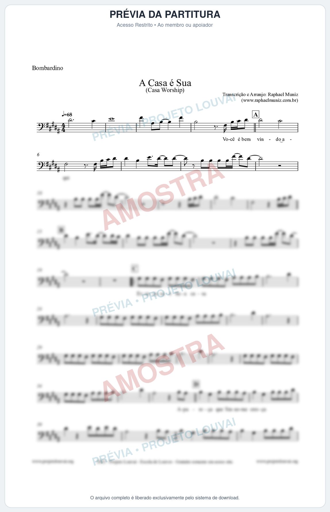 Prévia protegida da primeira página da partitura Partitura para Bombardino - A Casa é Sua - Casa Worship