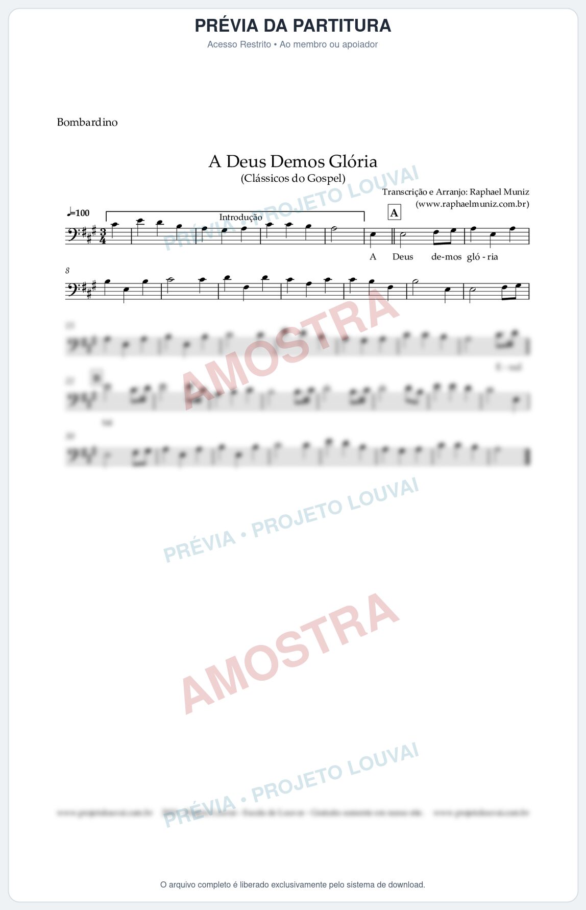 Prévia protegida da primeira página da partitura Partitura para Bombardino - A Deus demos Glória - Clássicos do Gospel