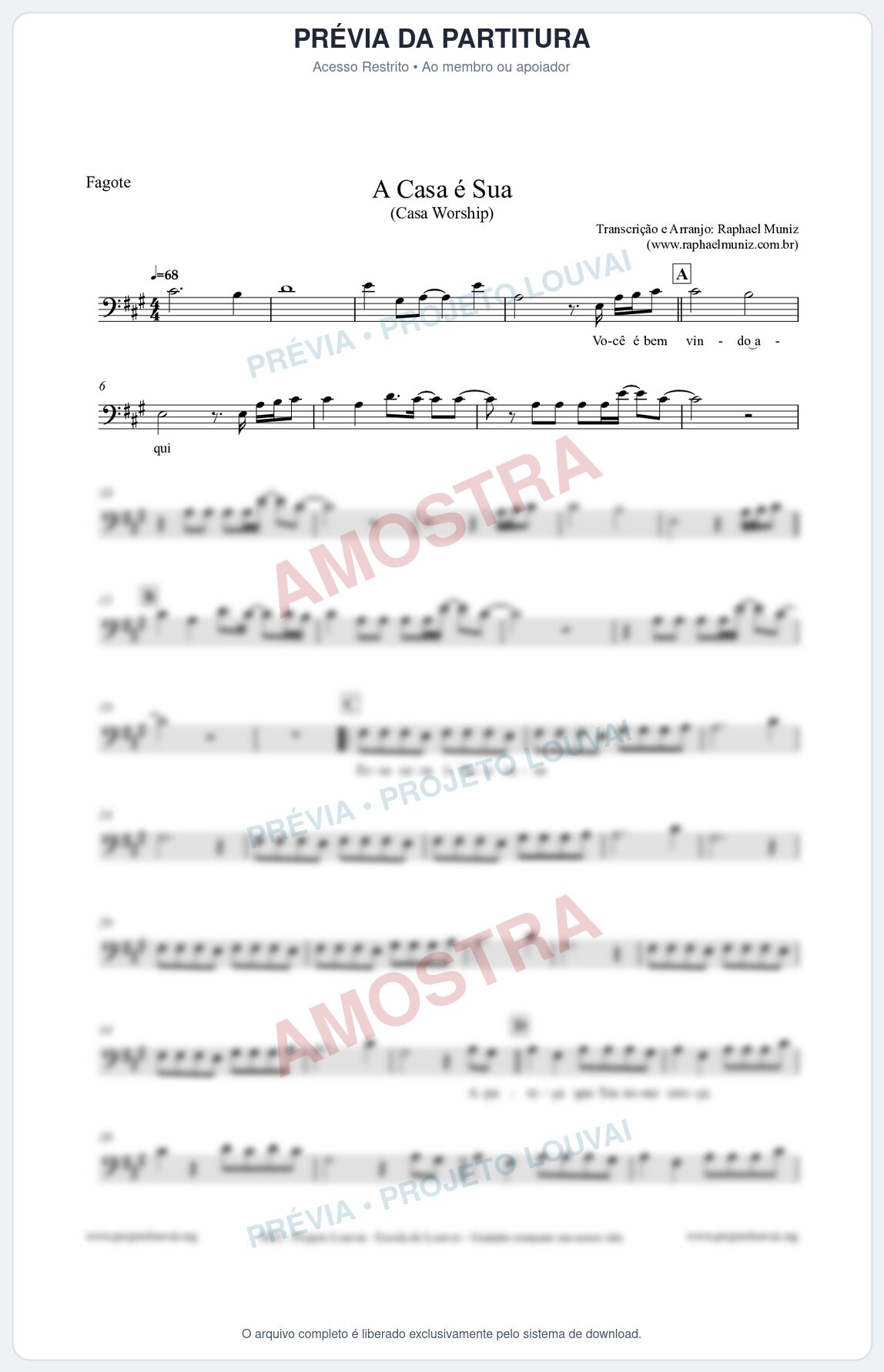 Prévia protegida da primeira página da partitura Partitura para Fagote - A Casa é Sua - Casa Worship