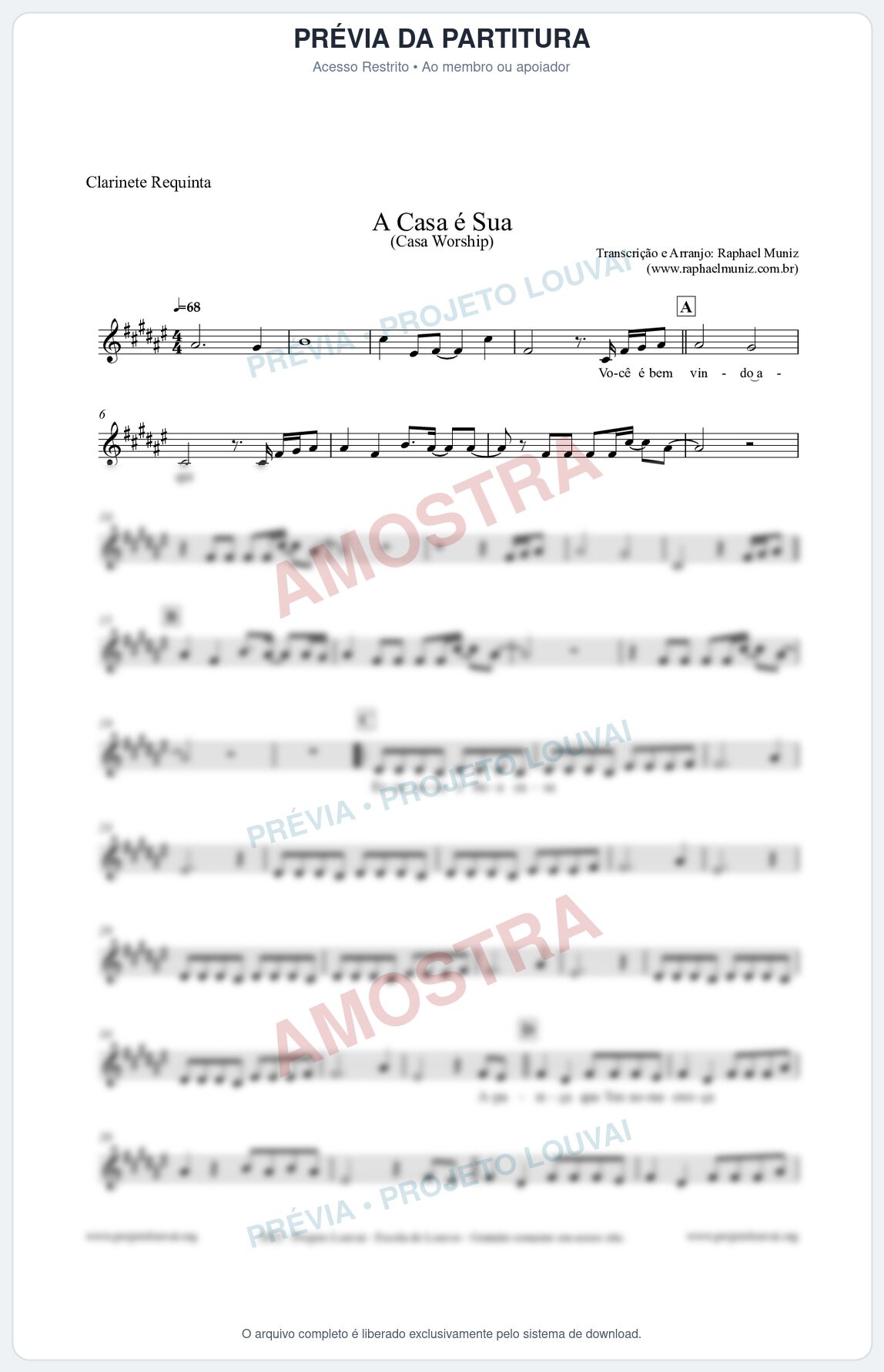 Prévia protegida da primeira página da partitura Partitura para Clarinete Requinta - A Casa é Sua - Casa Worship