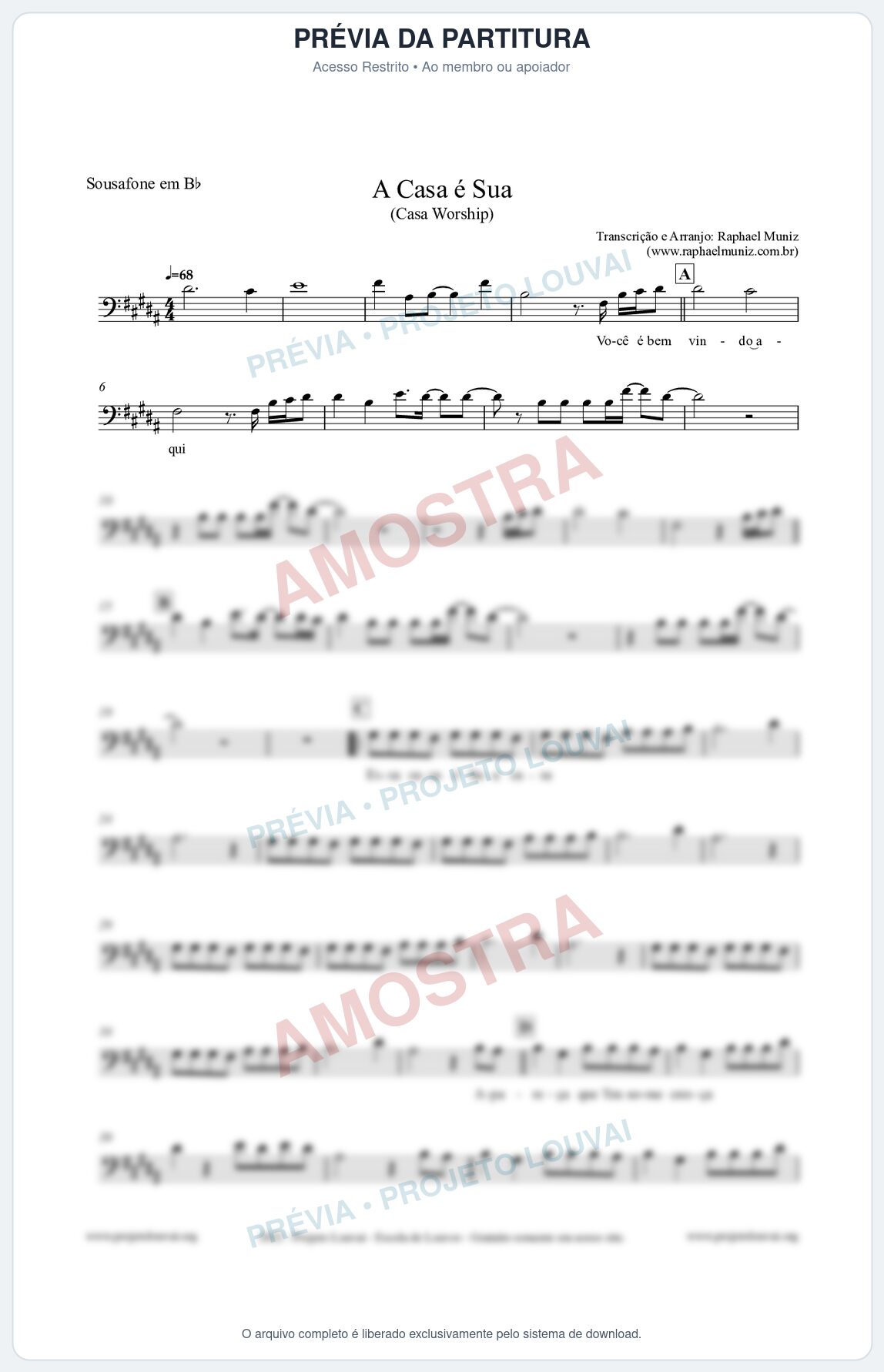 Prévia protegida da primeira página da partitura Partitura para Sousafone em Bb - A Casa é Sua - Casa Worship