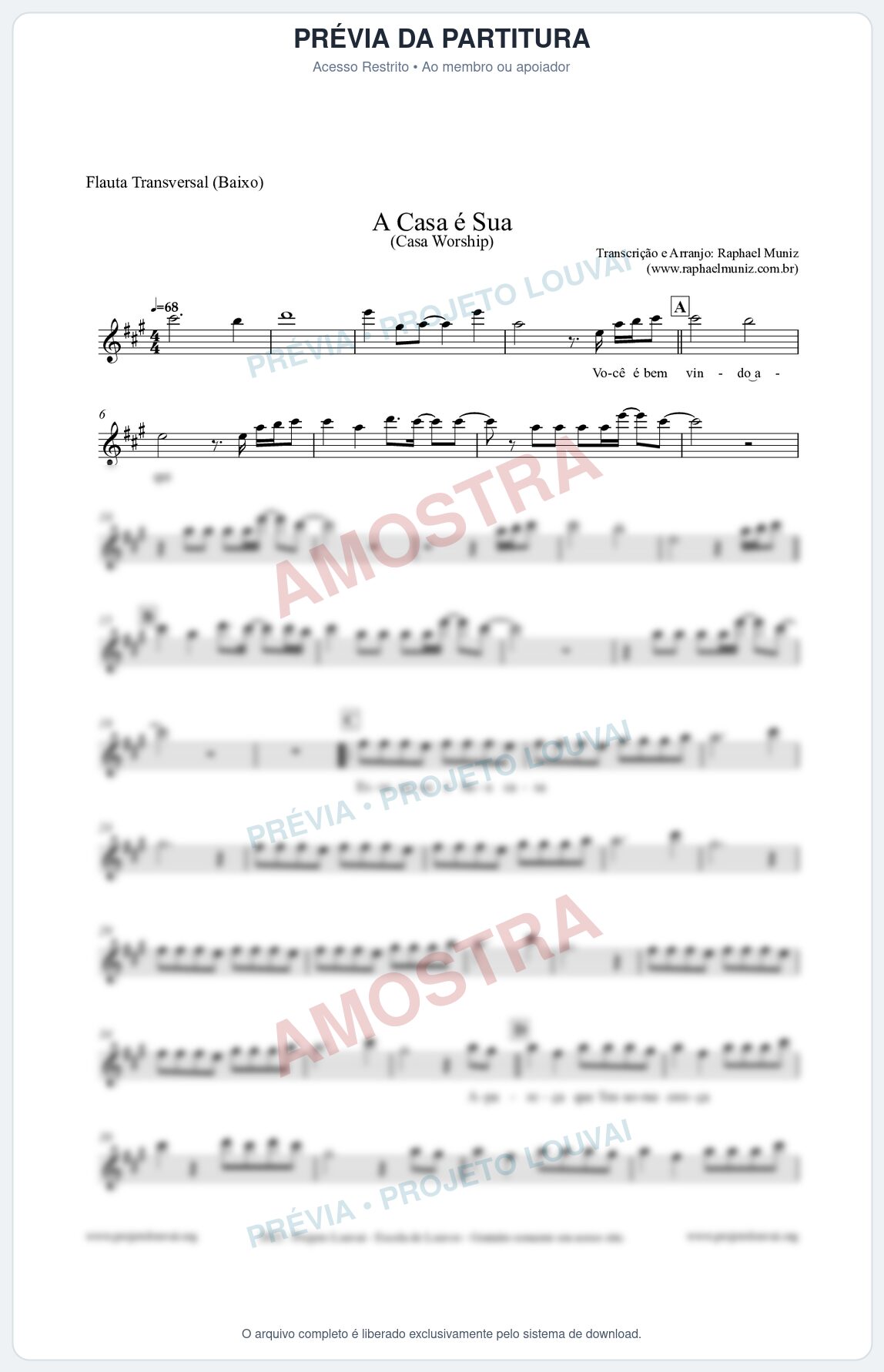 Prévia protegida da primeira página da partitura Partitura para Flauta Transversal (Baixo) - A Casa é Sua - Casa Worship