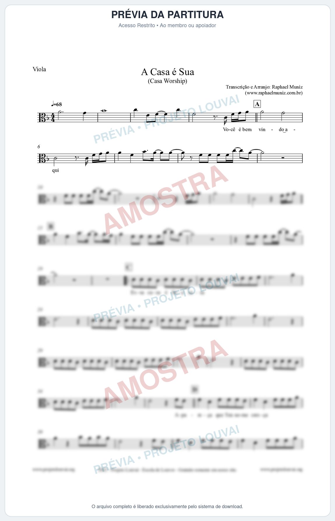 Prévia protegida da primeira página da partitura Partitura para Viola - A Casa é Sua - Casa Worship