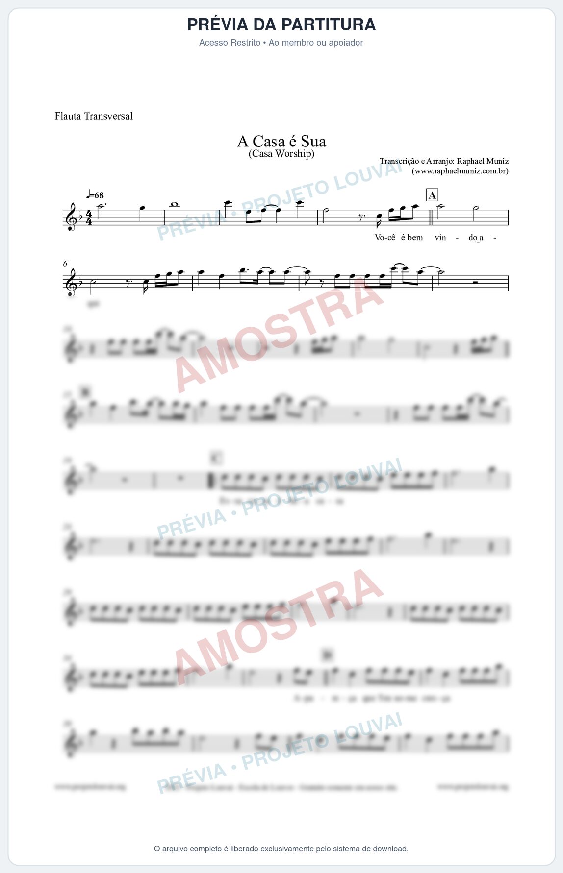 Prévia protegida da primeira página da partitura Partitura para Flauta Transversal - A Casa é Sua - Casa Worship