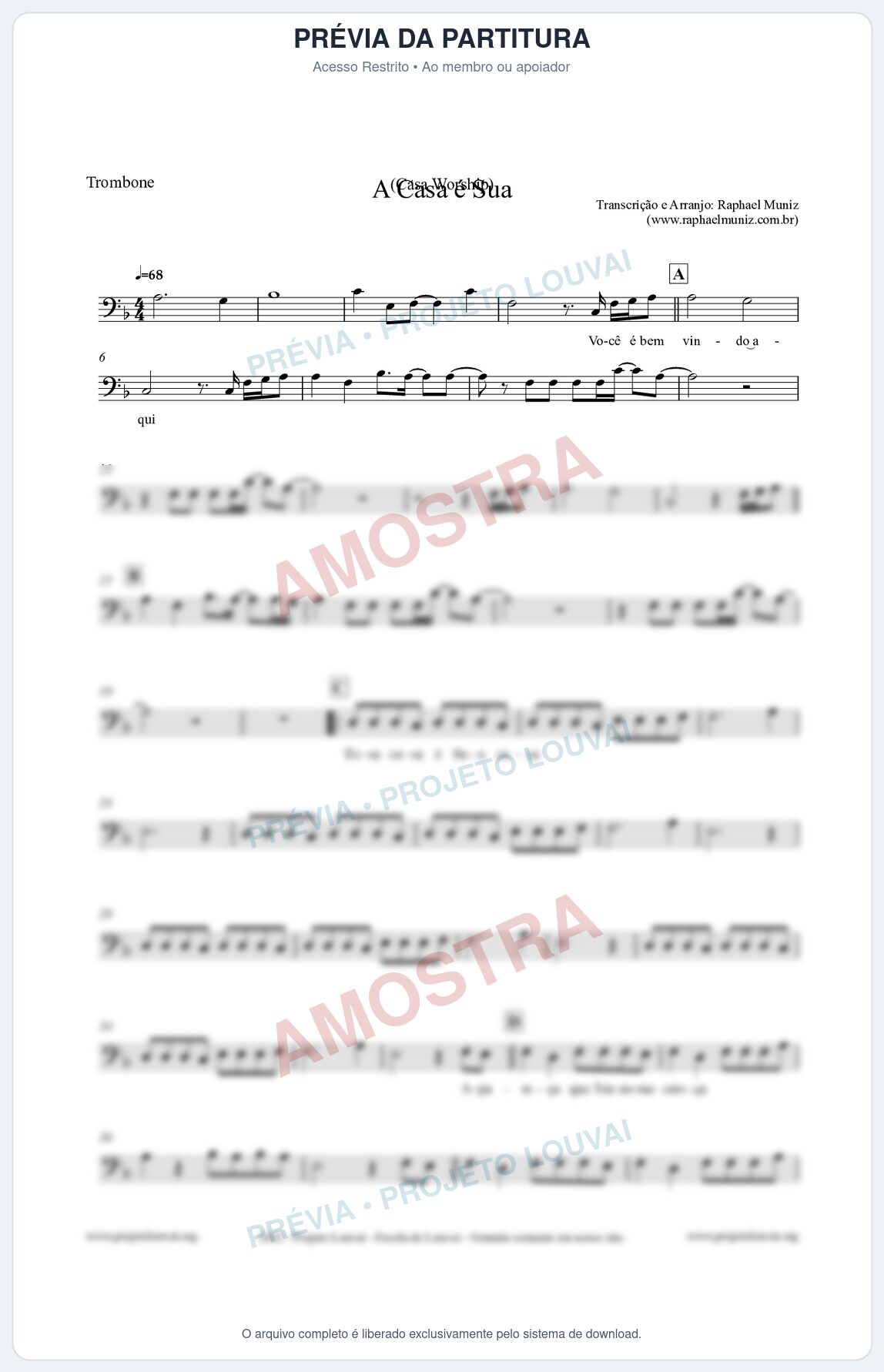 Prévia protegida da primeira página da partitura Partitura para Trombone - A Casa é Sua - Casa Worship